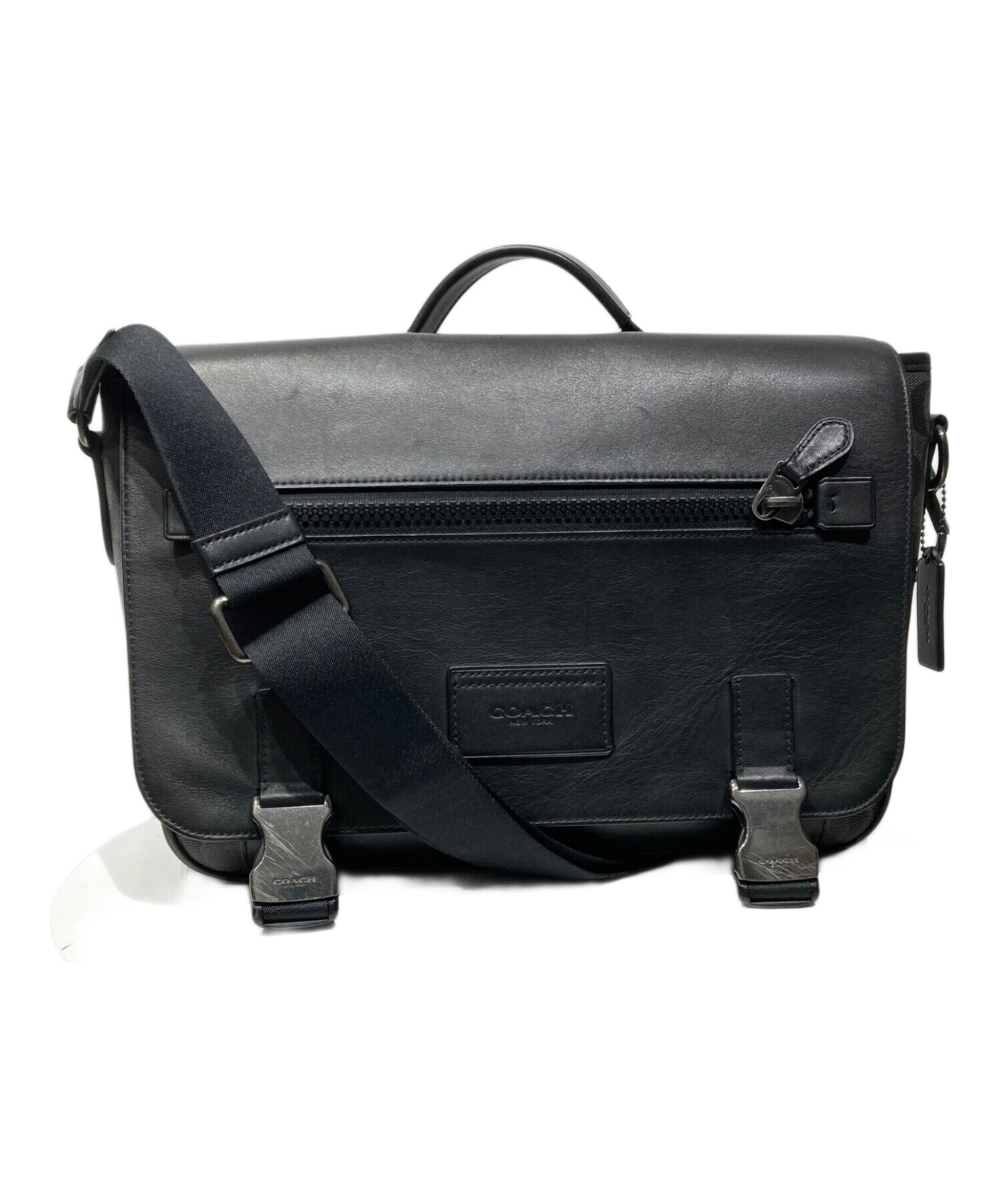 中古・古着通販】COACH (コーチ) レザーショルダーバッグ ブラック