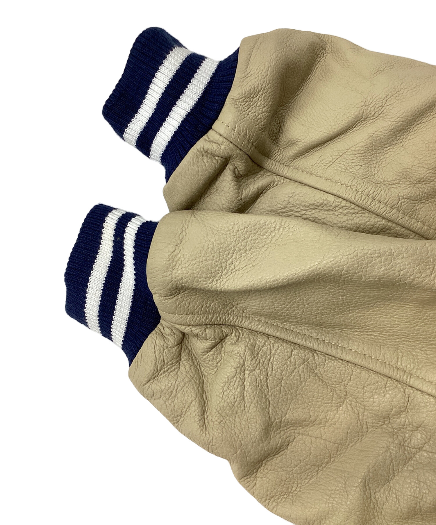 中古・古着通販】NIKE (ナイキ) 袖レザースタジャン ネイビー×ベージュ