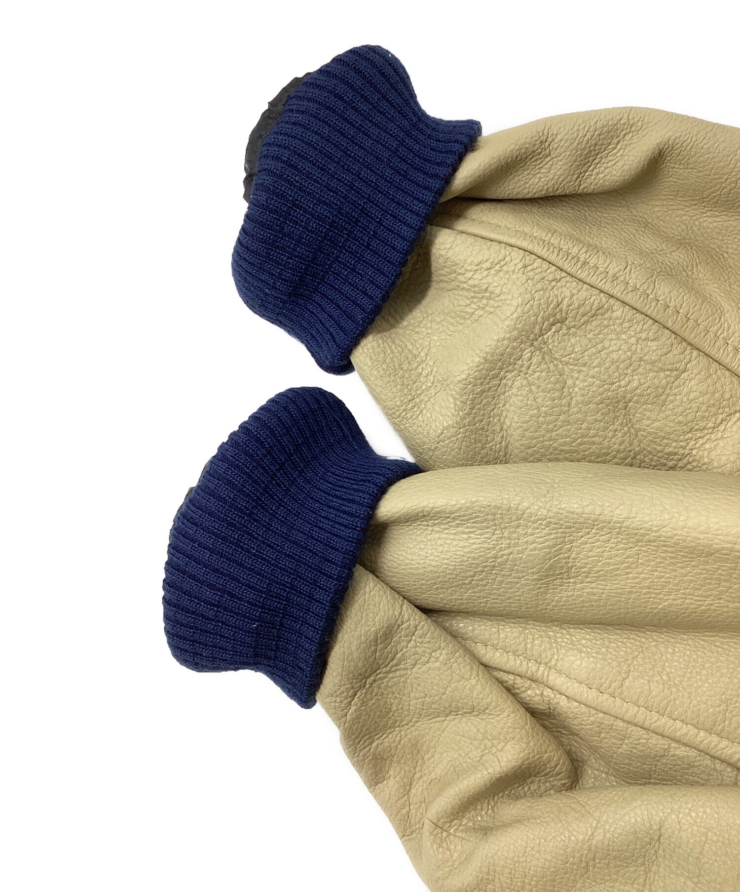 中古・古着通販】NIKE (ナイキ) 袖レザースタジャン ネイビー×ベージュ