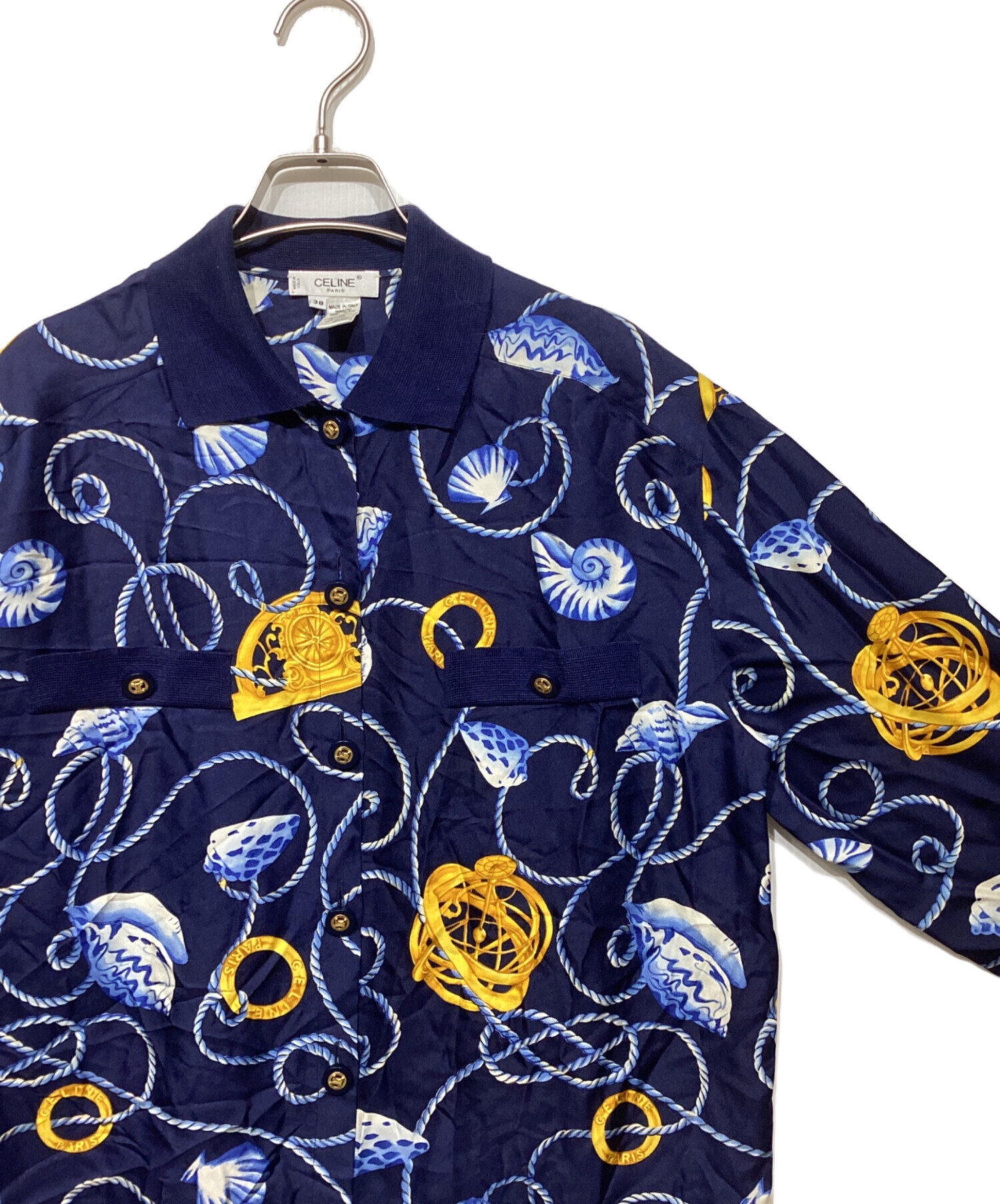 中古・古着通販】CELINE (セリーヌ) 総柄シルクシャツ ネイビー サイズ