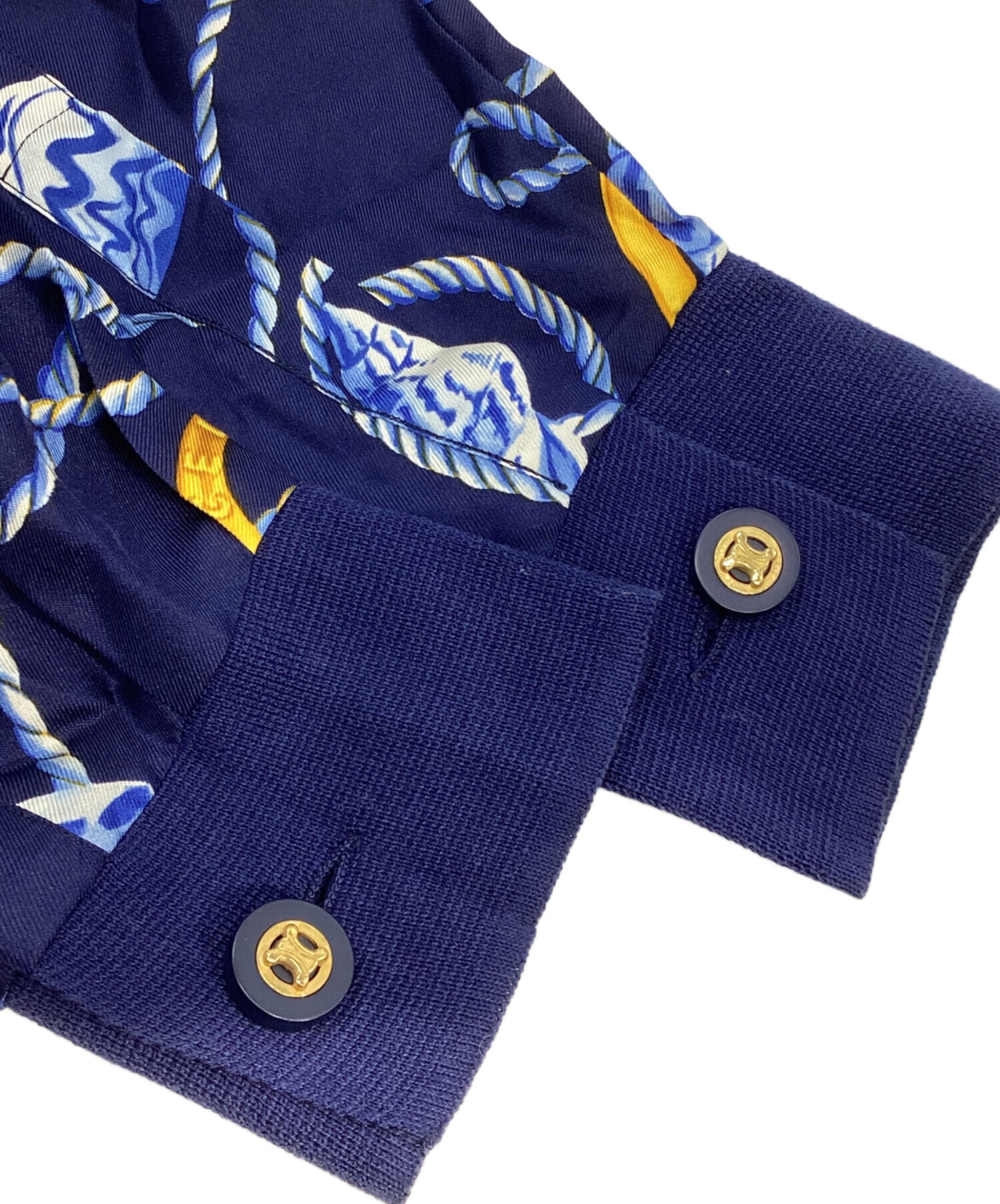 中古・古着通販】CELINE (セリーヌ) 総柄シルクシャツ ネイビー サイズ