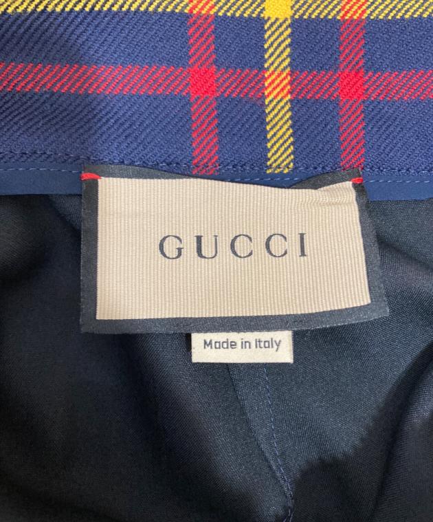 中古・古着通販】GUCCI (グッチ) チェックジップスカート ネイビー