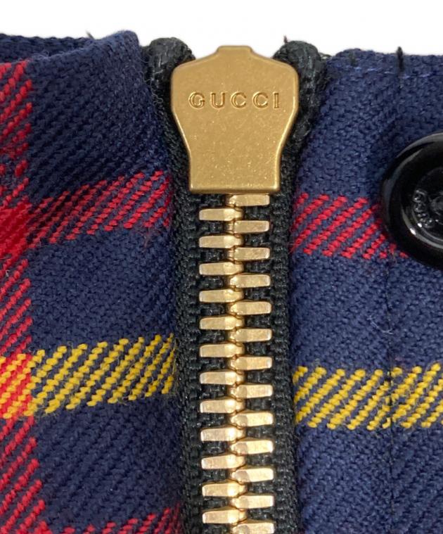 中古・古着通販】GUCCI (グッチ) チェックジップスカート ネイビー