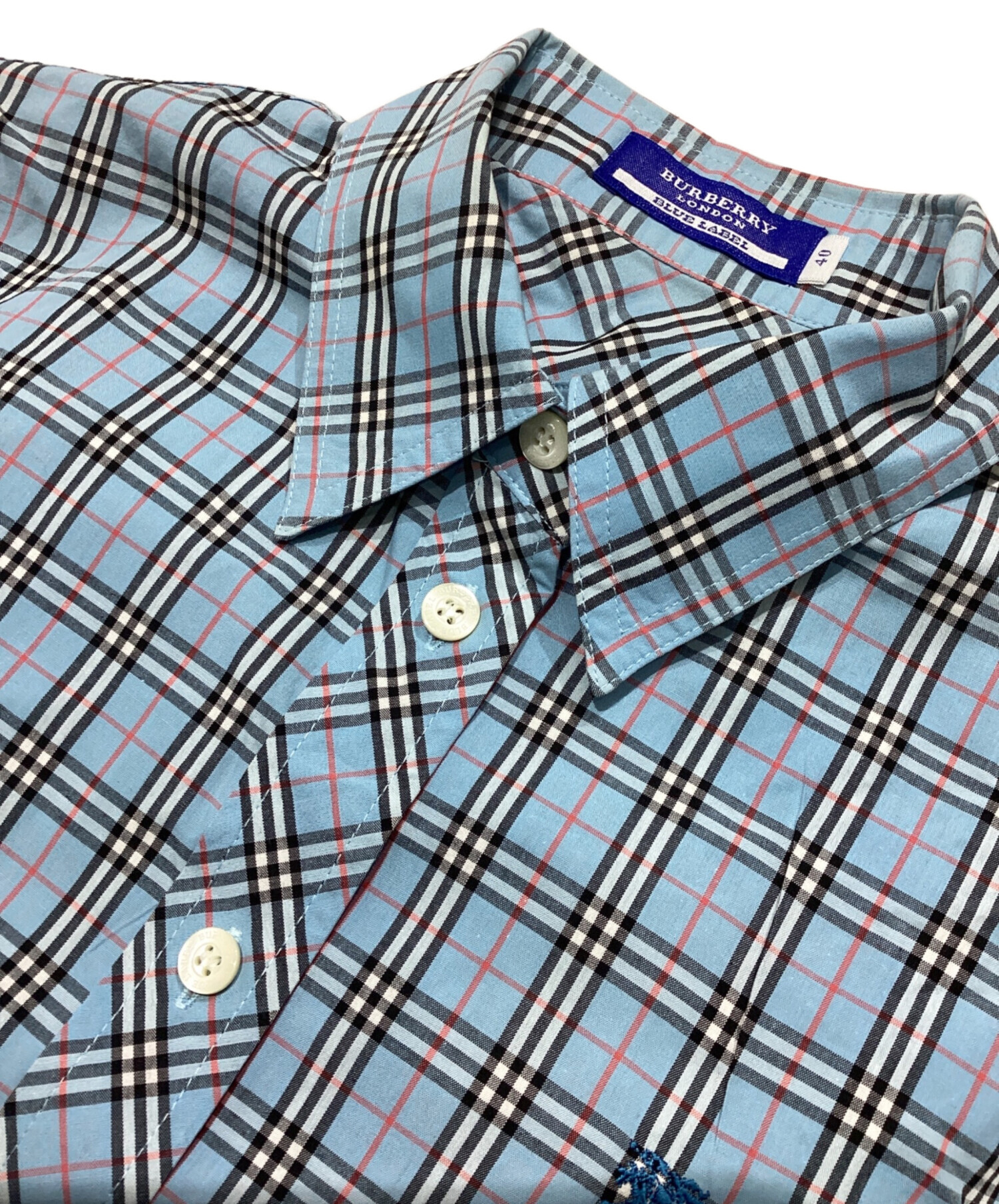 BURBERRY BLUE LABEL バーバリー　シャツ　水色　チェック　40 BURBERRY BLUE LABEL - BURBERRY BLUE LABEL バーバリー シャツ 水色