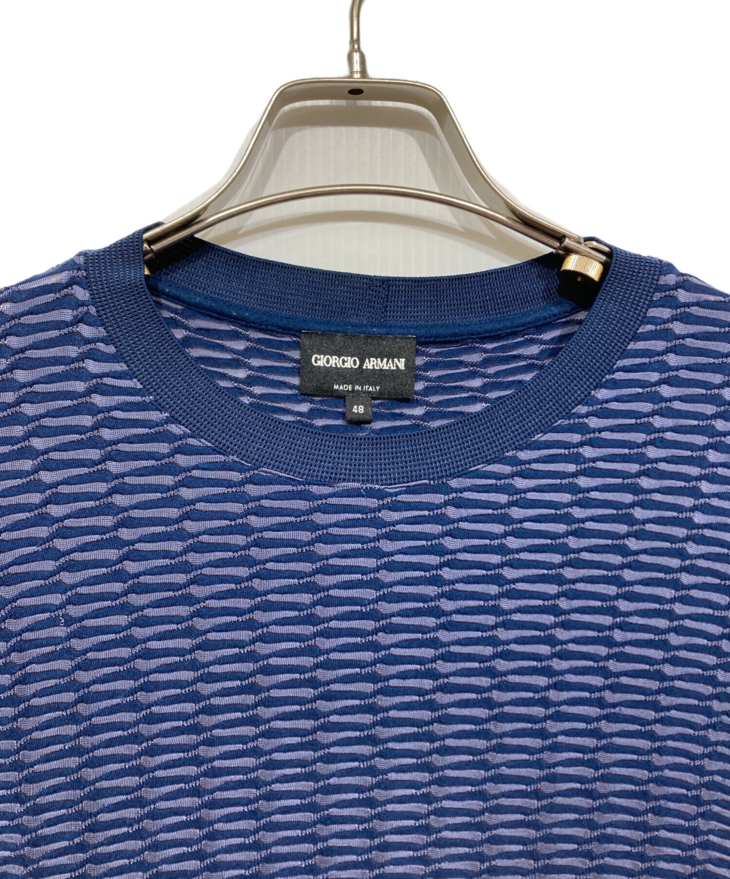 GIORGIO ARMANI 半袖　ニット　Tシャツ ネイビー　48 中古・古着通販】GIORGIO ARMANI (ジョルジョアルマーニ) 半袖ニット