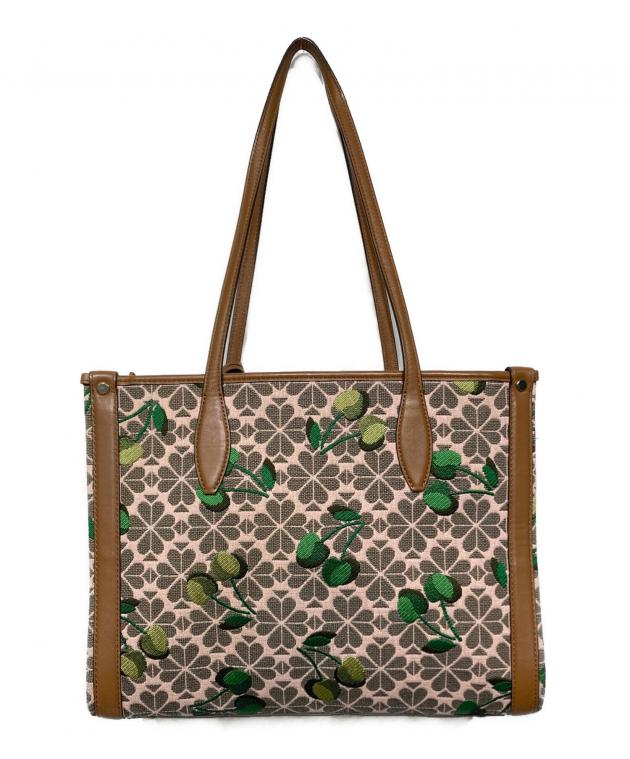 Kate Spade トートバッグ ベージュ/グリーン 中古・古着通販】Kate Spade (ケイトスペード) スペードフラワージャ