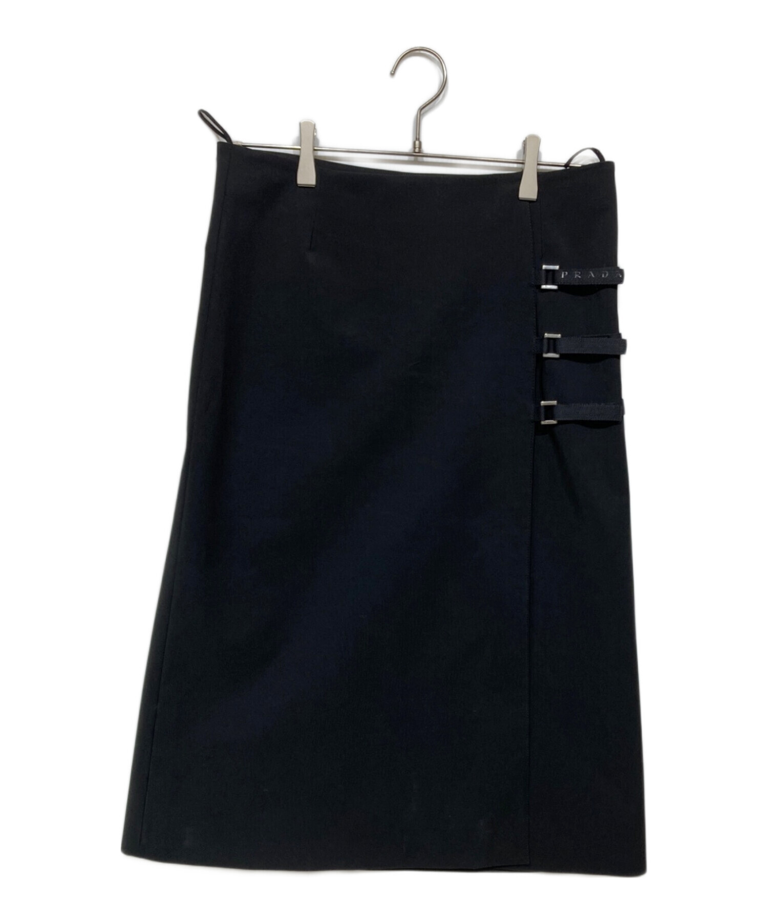 PRADA/ブラックナイロンベルト付きスカート 中古・古着通販】PRADA (プラダ) 3連ベルト 巻きスカート ブラック
