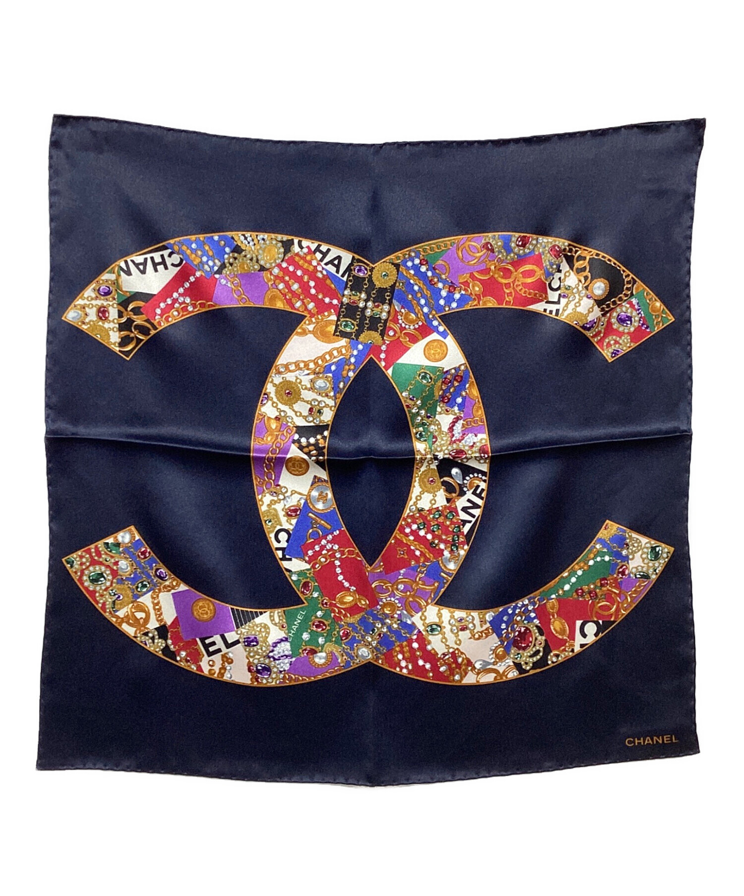 【値引き⭕️】CHANEL スカーフ ネイビー ジュエリー柄 中古・古着通販】CHANEL (シャネル) ジュエリー柄 ココマーク スカーフ