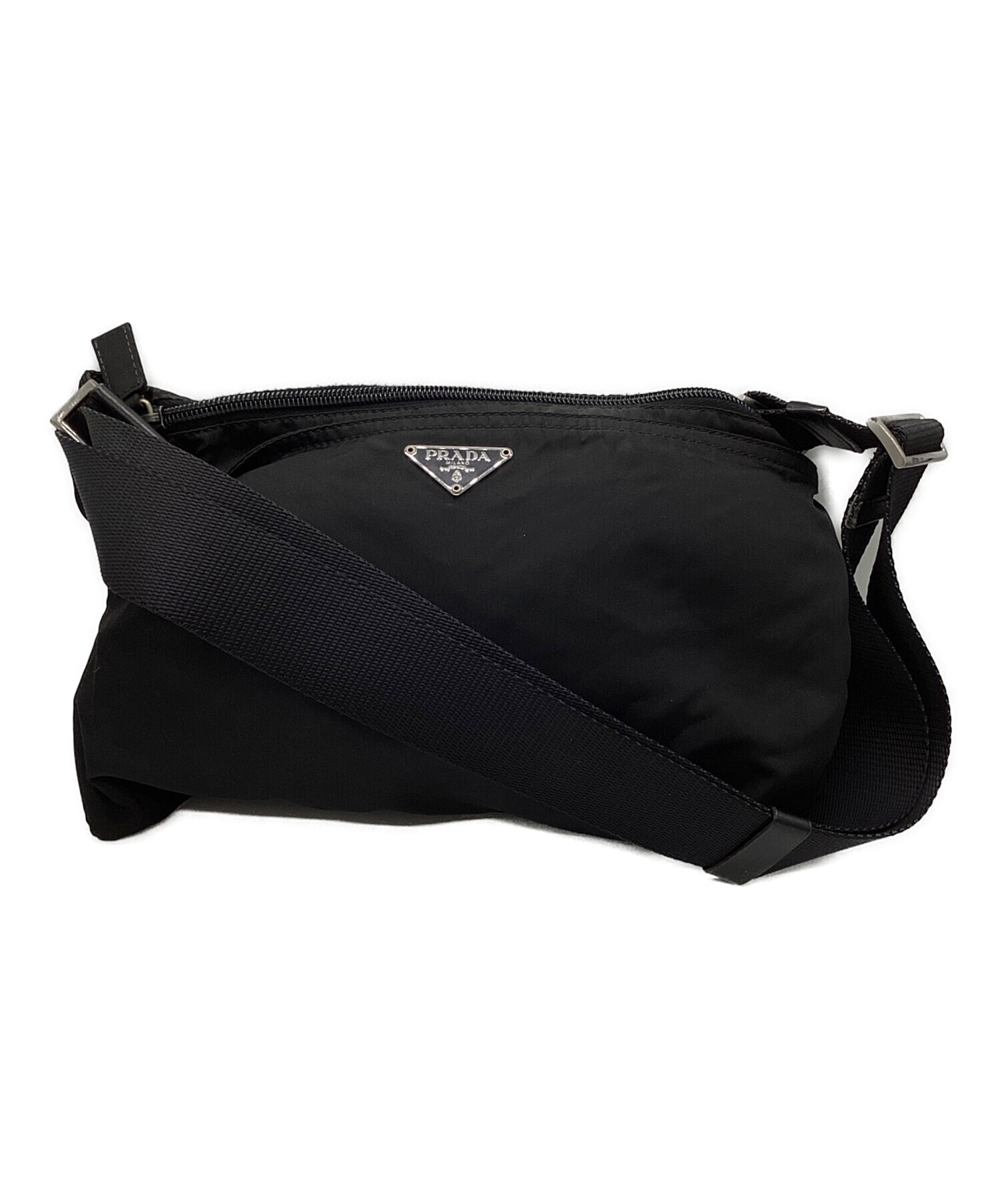 美品PRADA ナイロン ショルダーバッグ ブラック 中古・古着通販】PRADA (プラダ) ナイロンショルダーバッグ ブラック