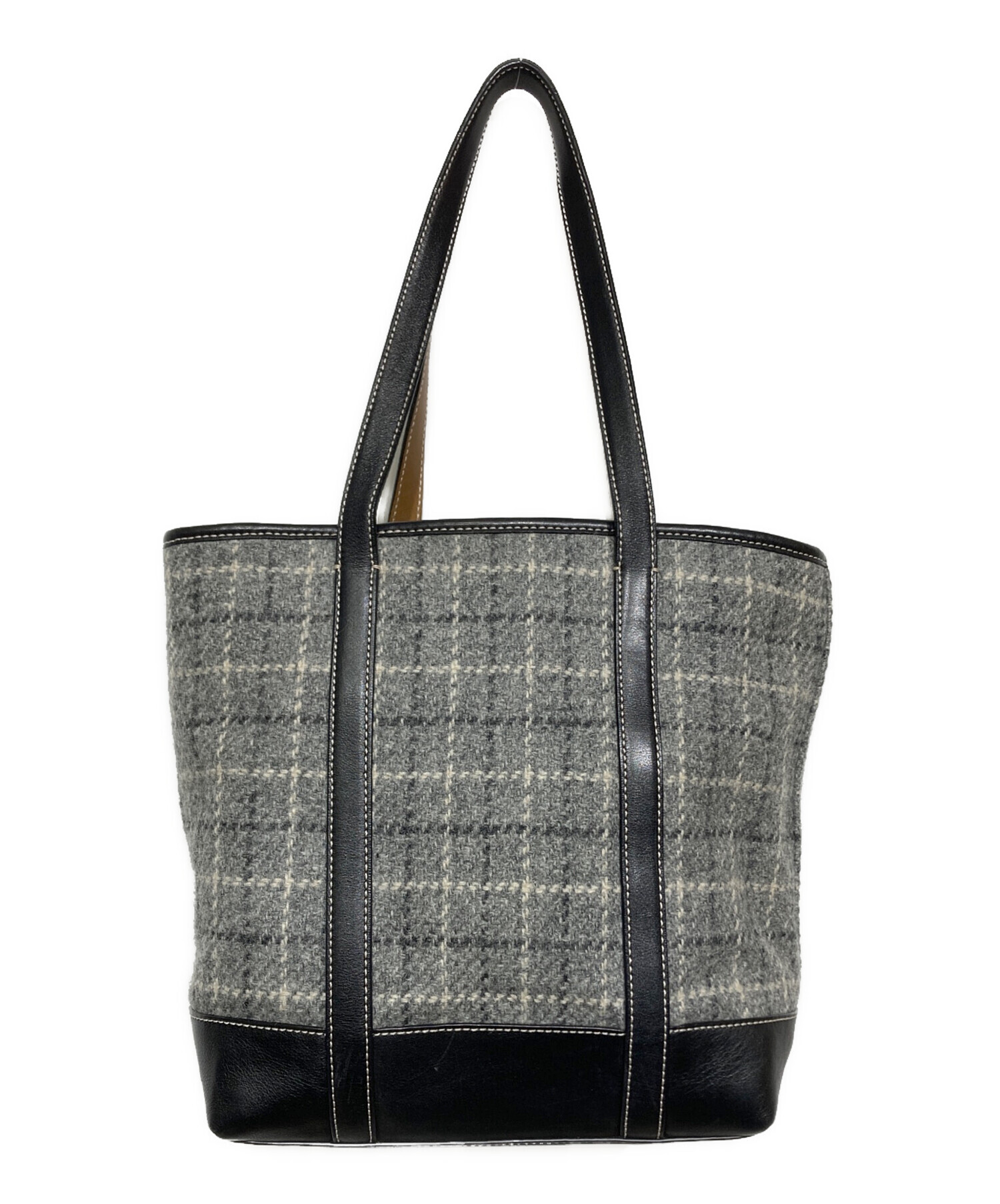 【美品】COACHブラウンチェック柄ウールポンチョ 中古・古着通販】COACH (コーチ) チェック柄ウールトートバッグ グレー