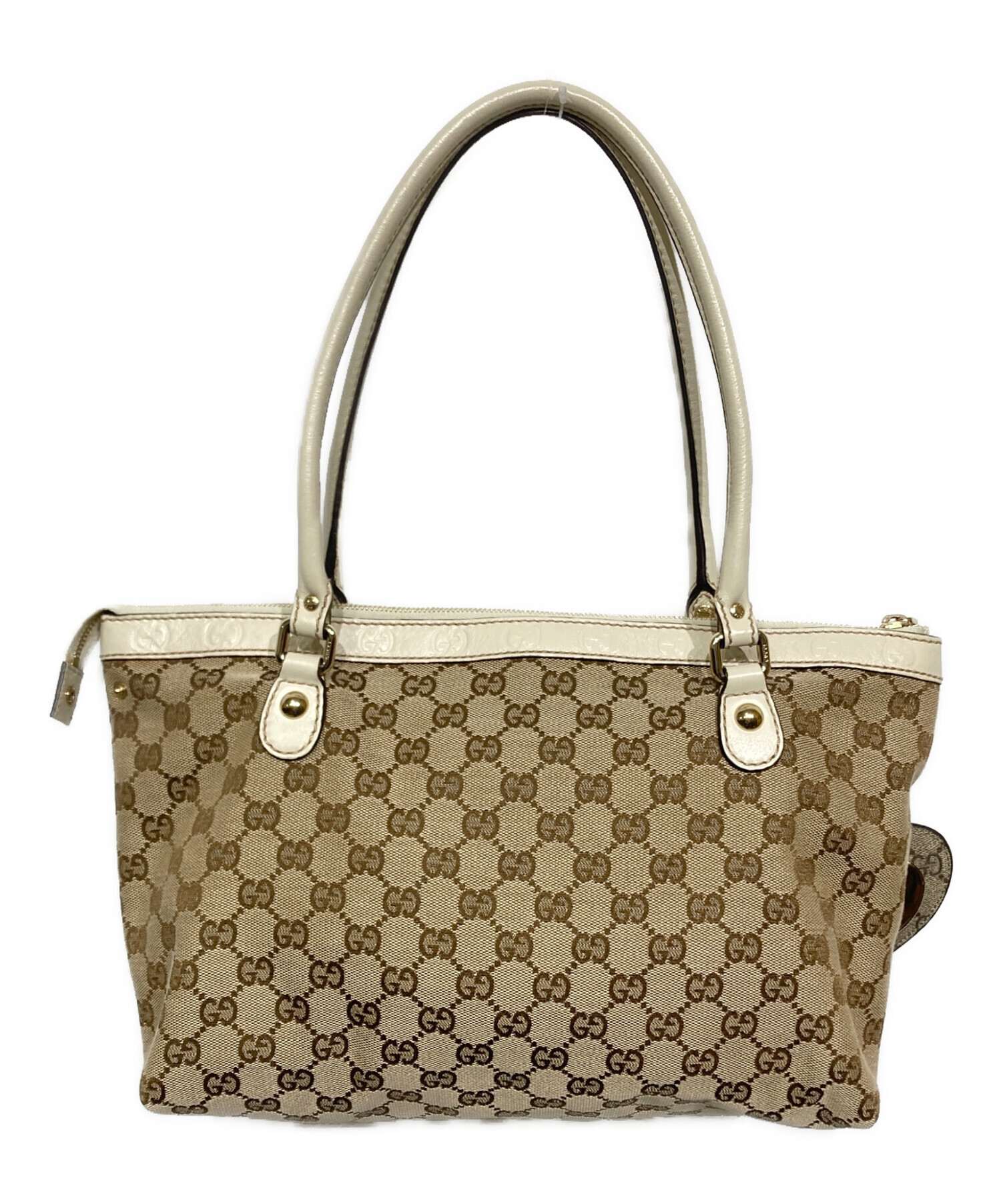 GUCCI GGキャンバス トートバッグ/カーフ 中古・古着通販】GUCCI (グッチ) GGキャンバストートバッグ ベージュ
