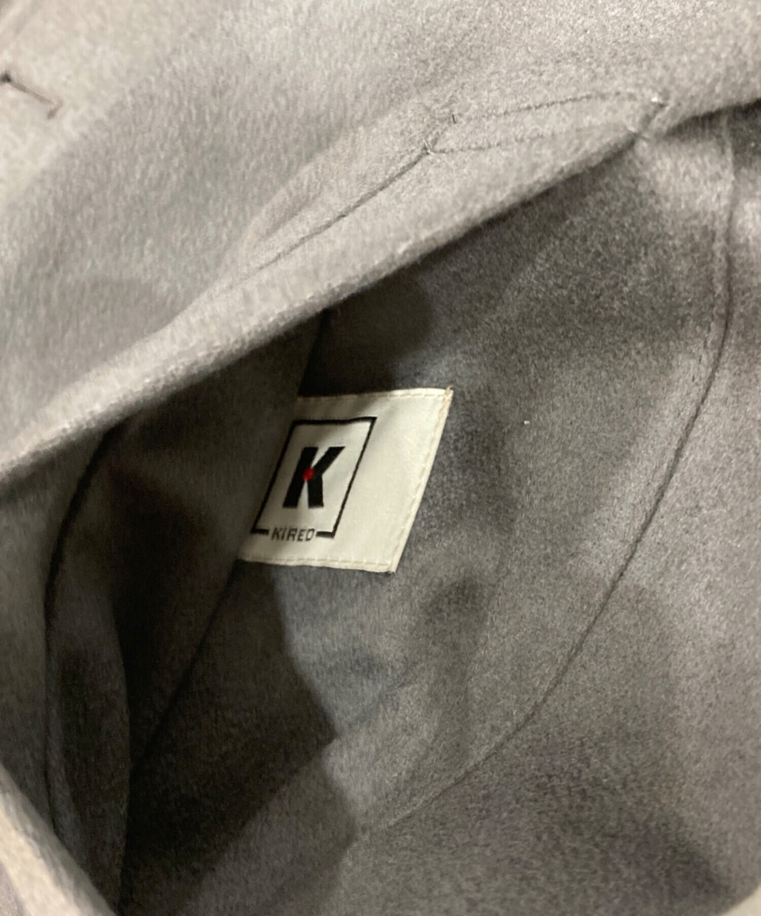 KIREDキーレッド フーデッドコート 伊製ハウンドトゥース グレーブラック 中古・古着通販】KIRED (キーレッド) カシミヤ×ウールナイロン