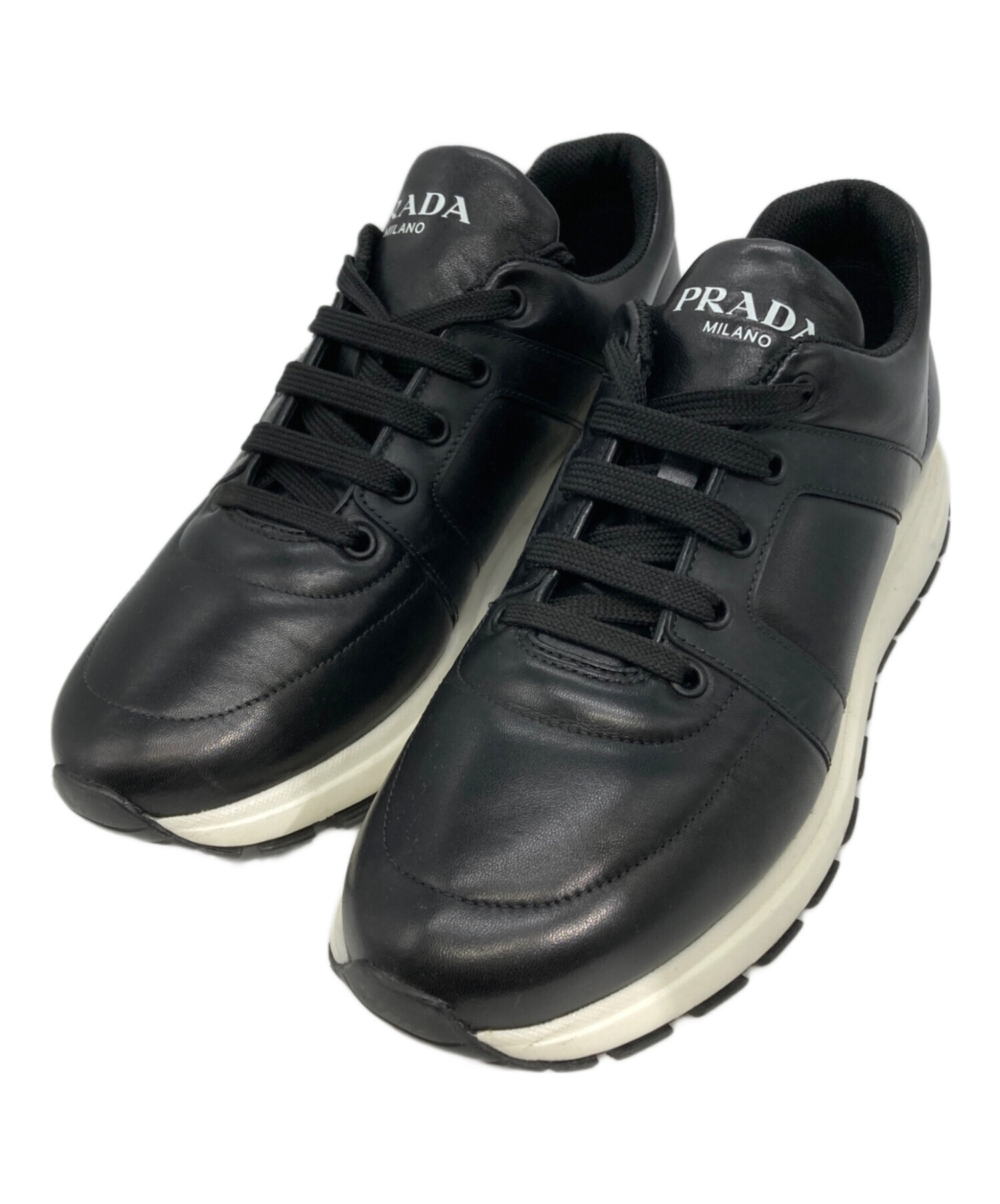 【中古美品】送料込/正規品/PRADA/プラダ/靴 中古・古着通販】PRADA (プラダ) レザースニーカー ブラック サイズ:7