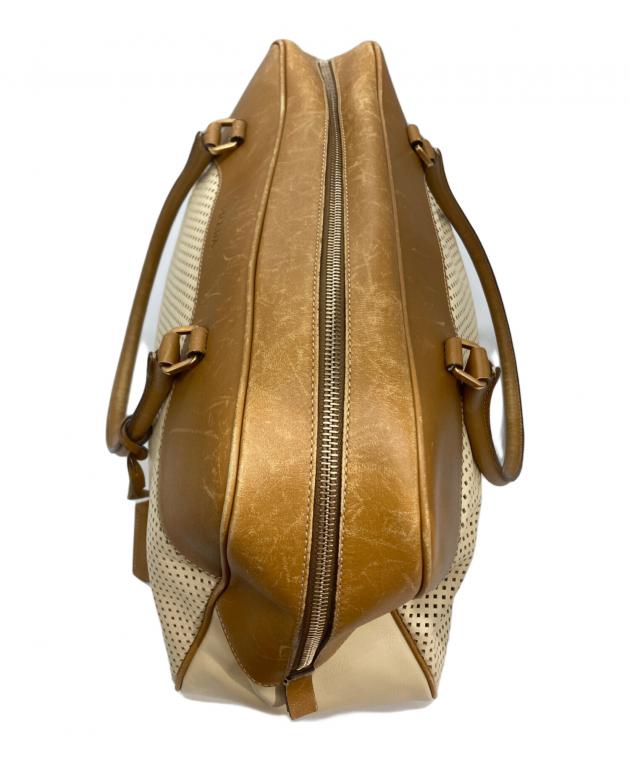 PRADA ボストンバッグ ベージュ/ブラウン 中古・古着通販】PRADA (プラダ) パンチングレザーボストンバッグ