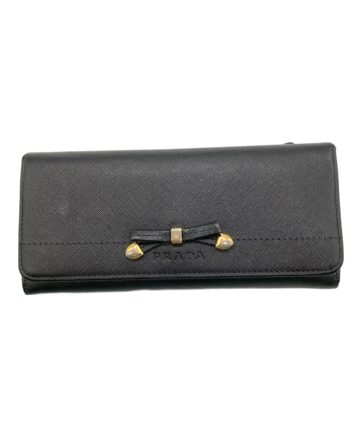 中古・古着通販】PRADA (プラダ) リボン付サフィアーノ長財布 ブラック