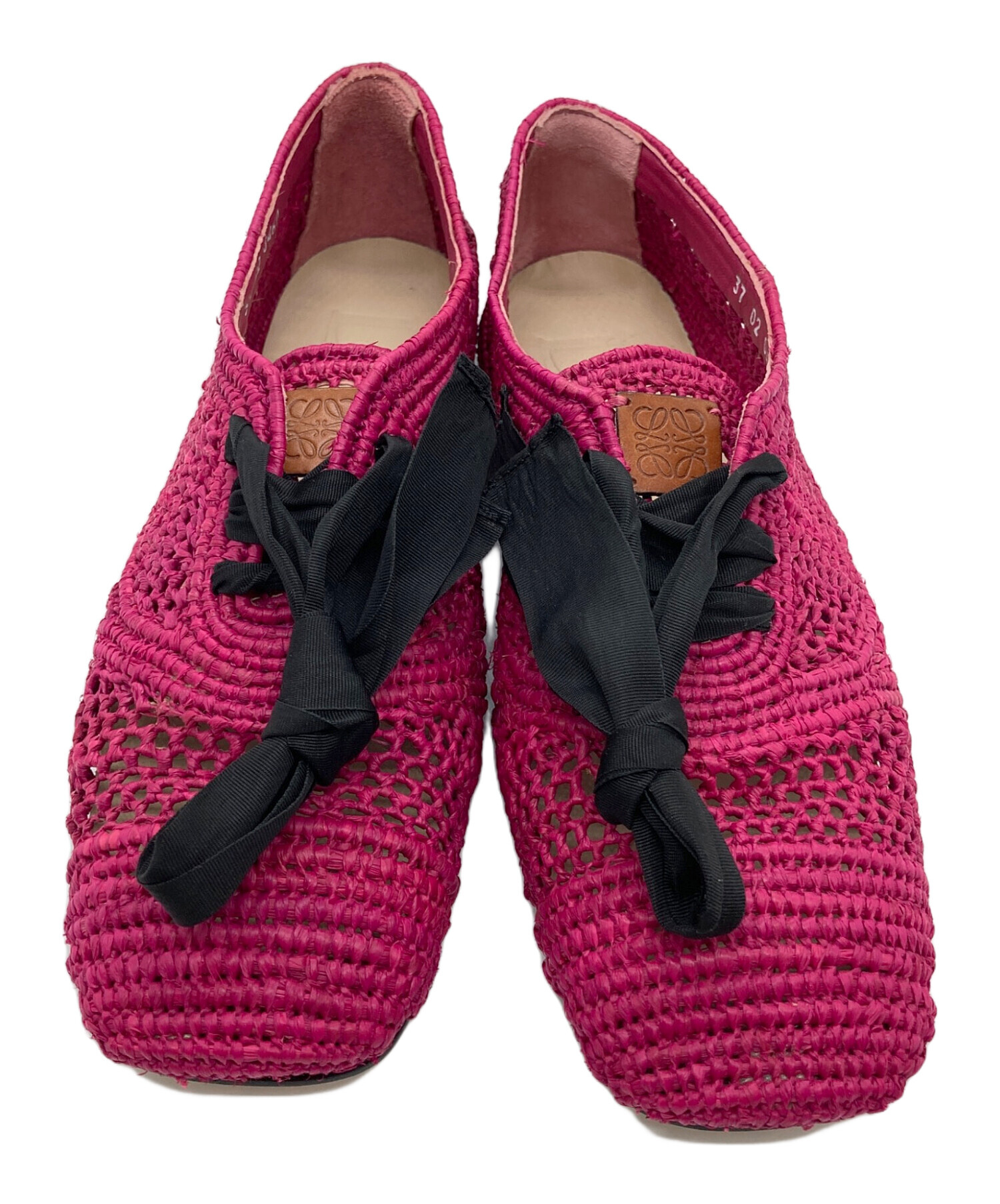 中古・古着通販】LOEWE (ロエベ) ラフィア フラットシューズ ピンク