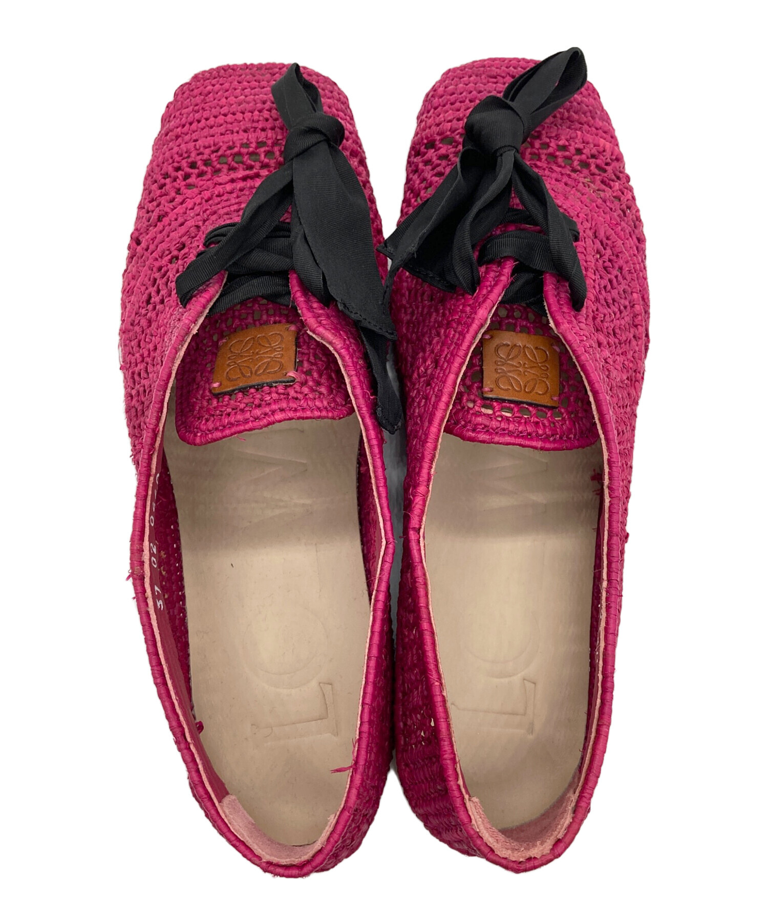 中古・古着通販】LOEWE (ロエベ) ラフィア フラットシューズ ピンク