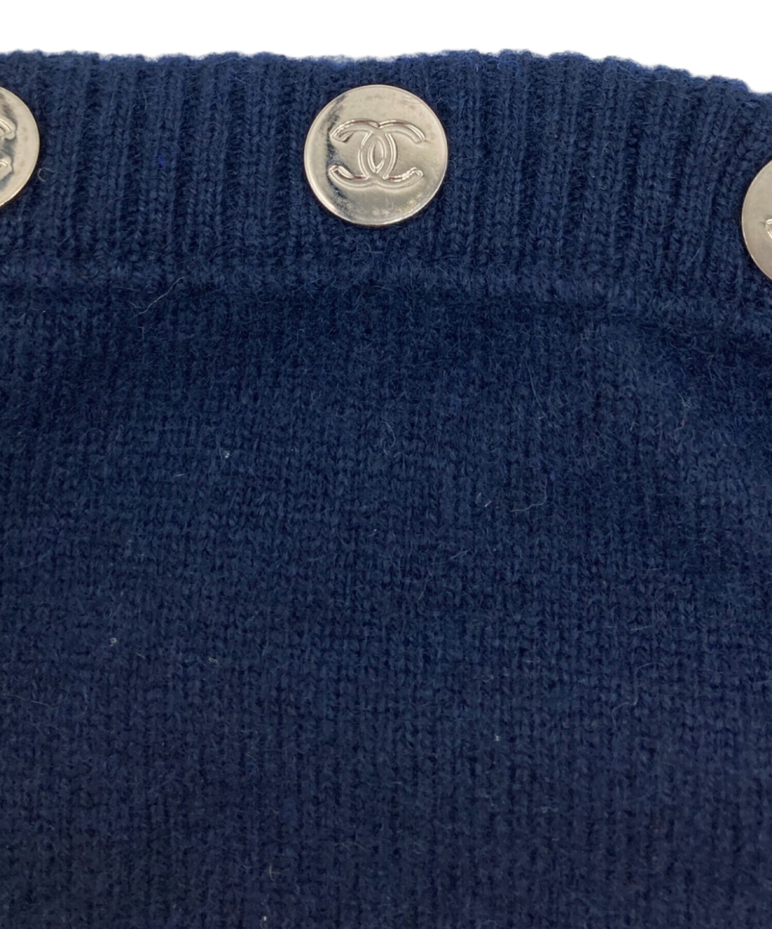 美品■シャネル　カシミヤ100％　ニットワンピース　ハイネック　ネイビー　38 美品□シャネルカシミヤ100％ニットワンピースハイネックネイビー38