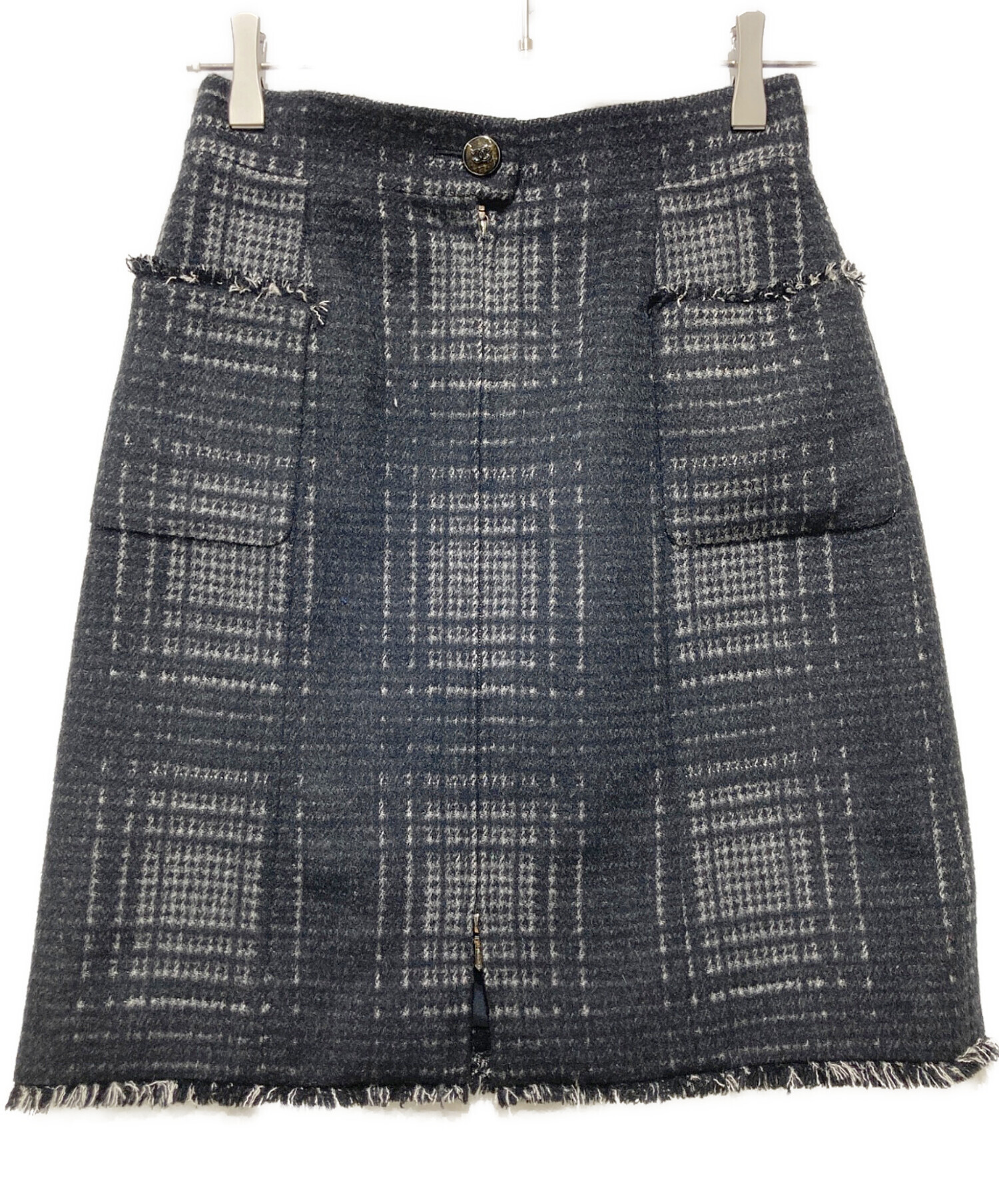CHANEL ミニ　スカート　シャネル 中古・古着通販】CHANEL (シャネル) ウール混フロントファスナー