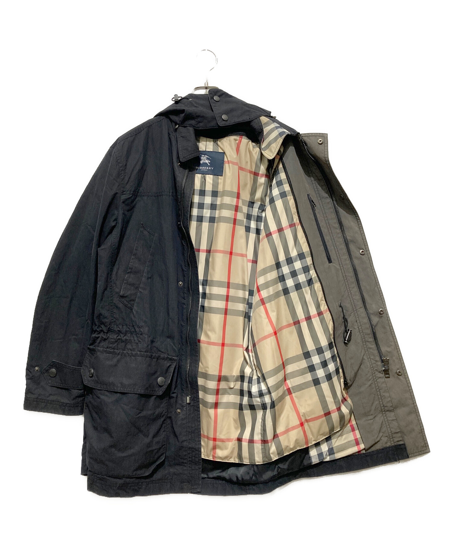 バーバリー ロンドン ライナー付き ジップアップ コート ノバチェック 黒 Ｌ 中古・古着通販】BURBERRY LONDON (バーバリーロンドン) ダウン