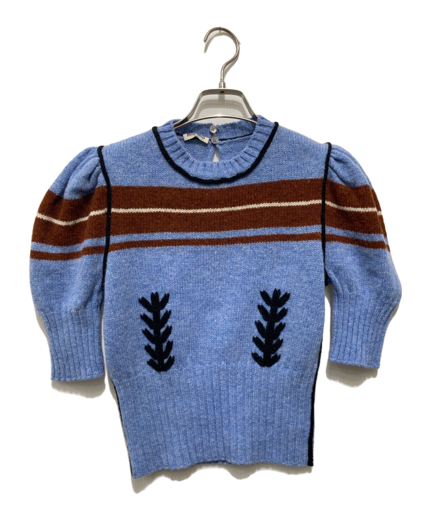 miu miu ミュウミュウ　半袖ニット ウール　ラベンダー色　イタリア製 中古・古着通販】MIU MIU (ミュウミュウ) 半袖ニット ブルー×ブラウン