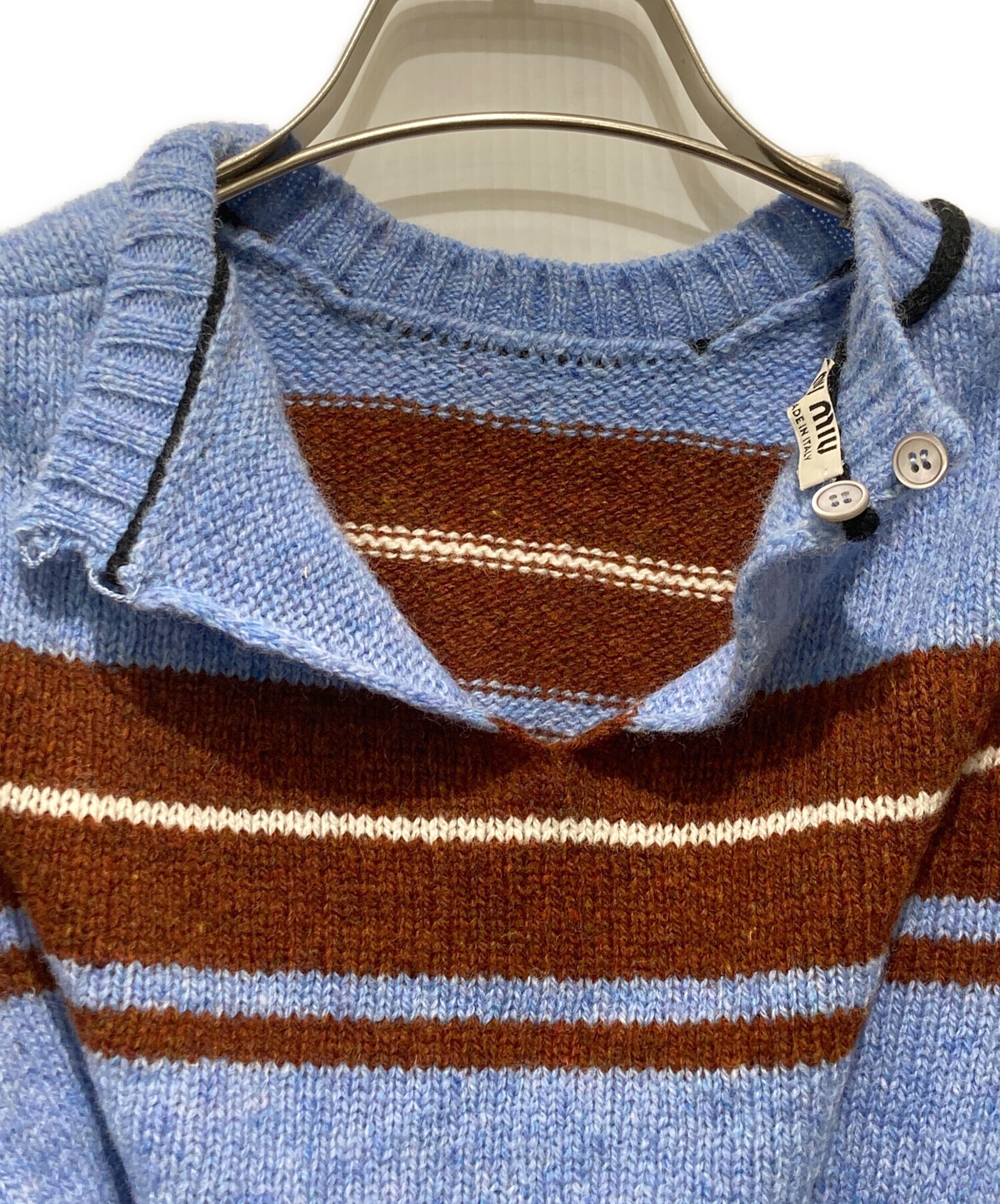 中古・古着通販】MIU MIU (ミュウミュウ) 半袖ニット ブルー×ブラウン