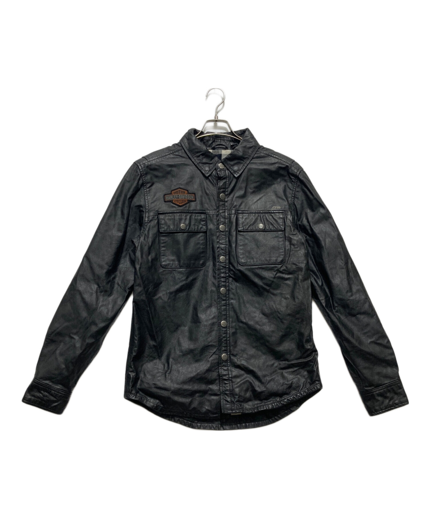 Harley-Davidson ブラック レザーシャツ Mサイズ 中古・古着通販】HARLEY-DAVIDSON (ハーレーダビッドソン) LEATHER