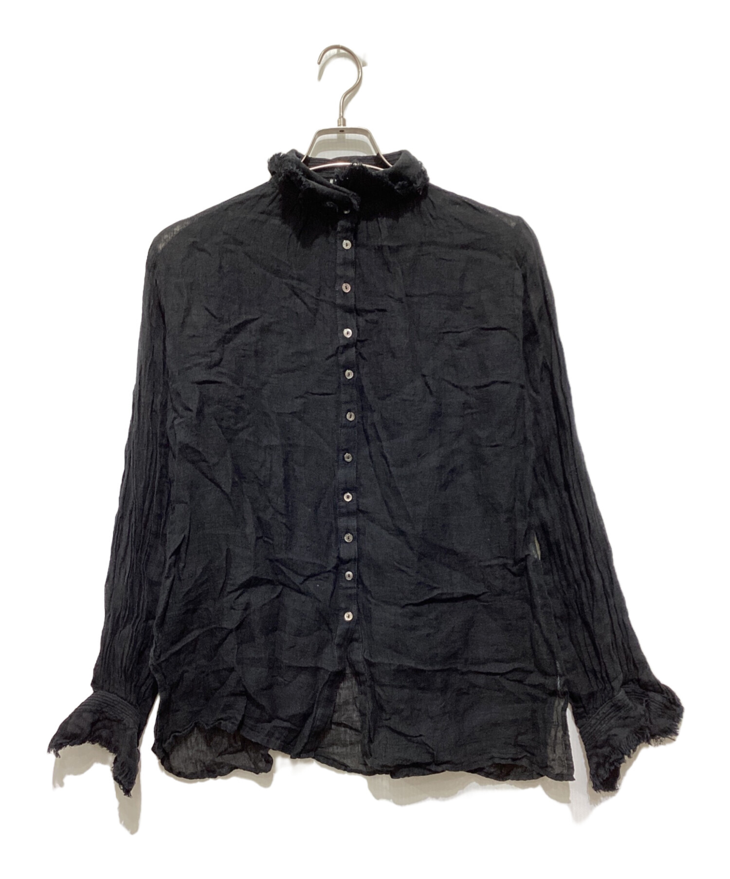 中古・古着通販】yunahica (ユナヒカ) リネンフリルシャツ ブラック