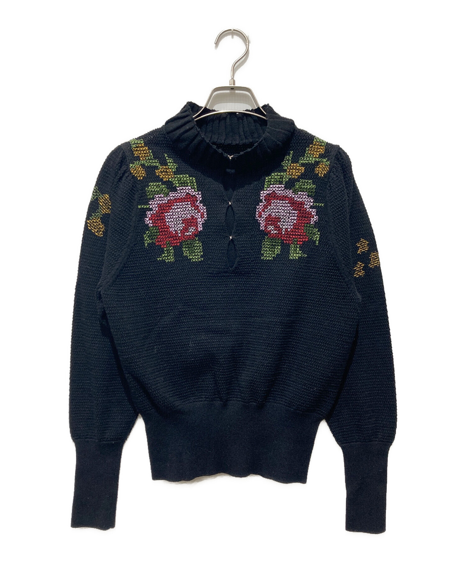 中古・古着通販】AMERI (アメリ) CROSS STITCH MESH KNIT TOP ブラック