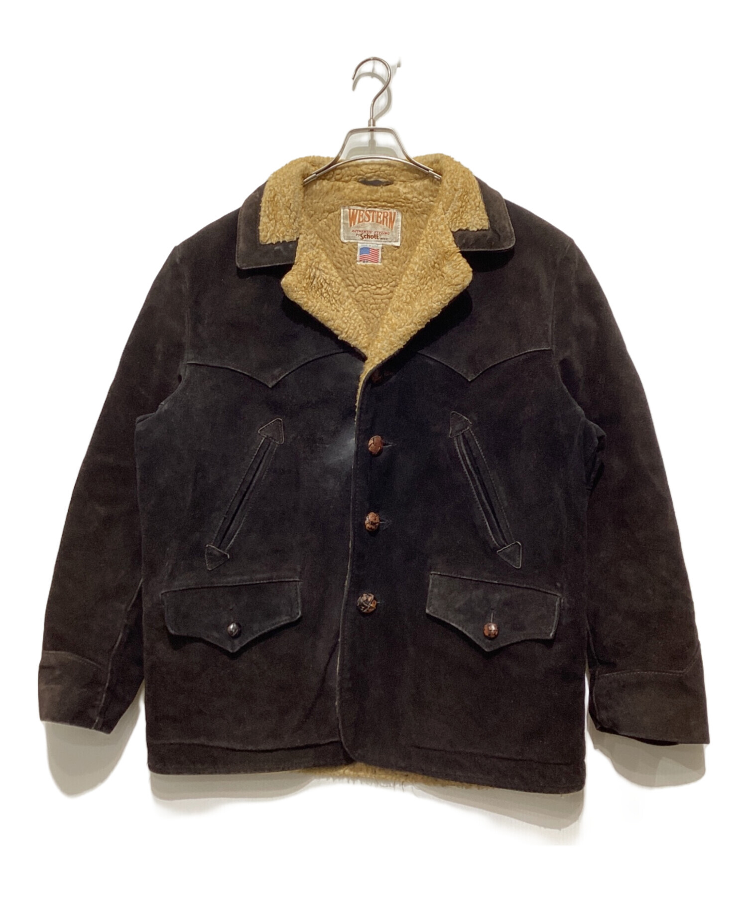 【中古】ショット SCHOTT レザー ブルゾン USA製 ボアランチジャケット 裏起毛 38 ブラウン 茶 メンズ 中古・古着通販】Schott (ショット) WESTERN ボアランチジャケット