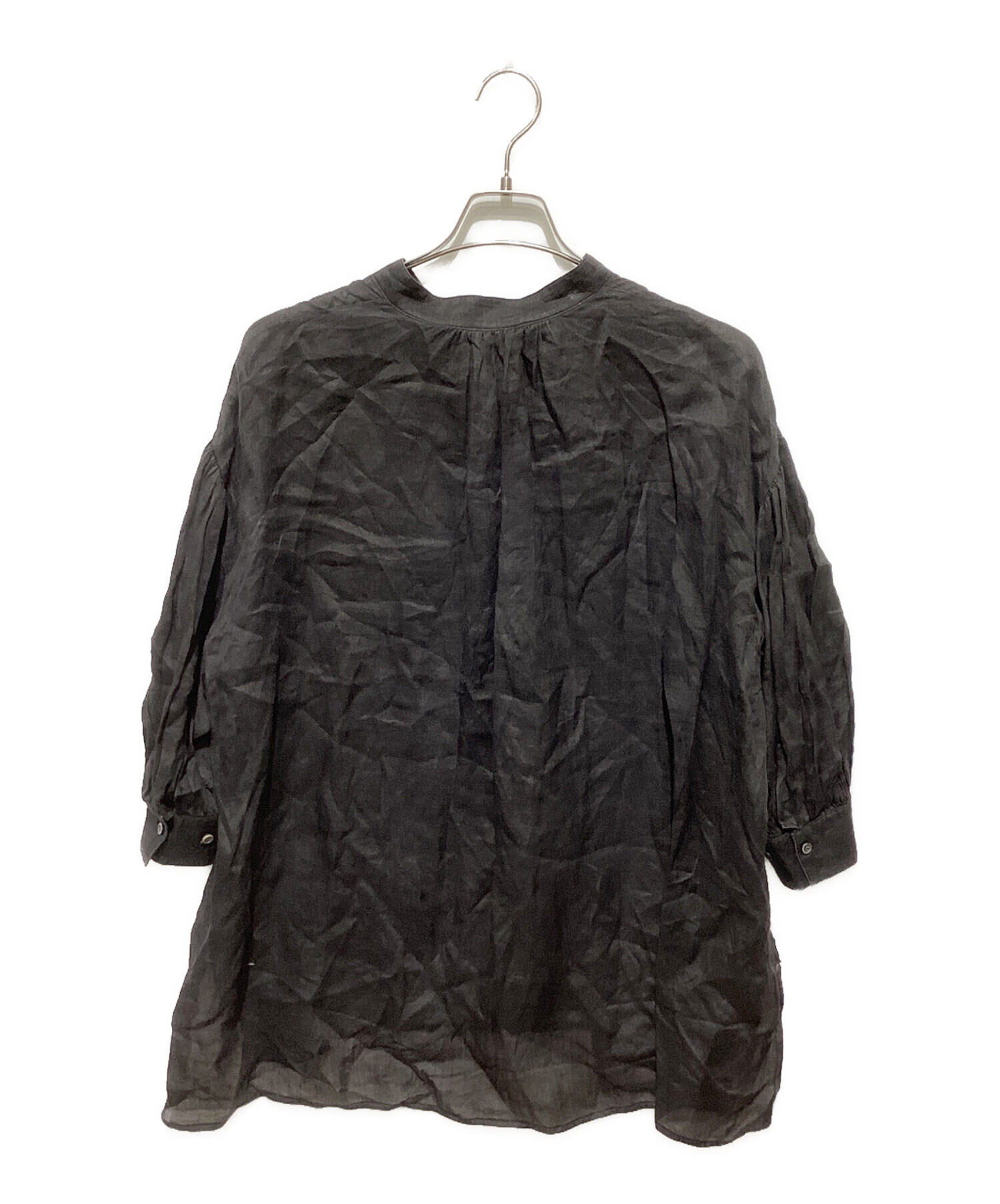 中古・古着通販】ebure (エブール) バンドカラーリネンシャツ ブラック 
