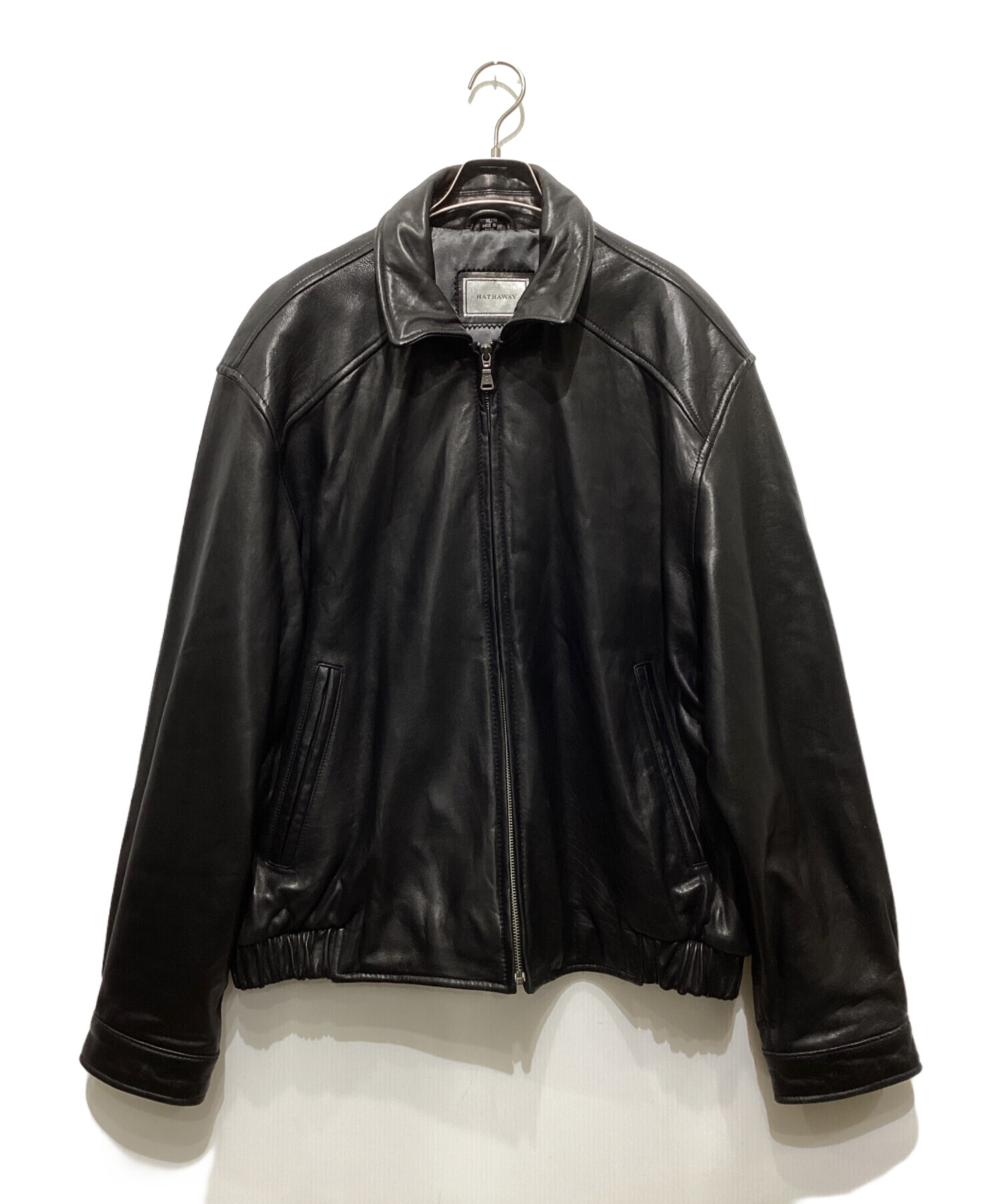HATHAWAY 黒 レザー ジャケット Mサイズ　短丈90s 古着 中古・古着通販】HATHAWAY (ハサウェイ) レザージャケット ブラック