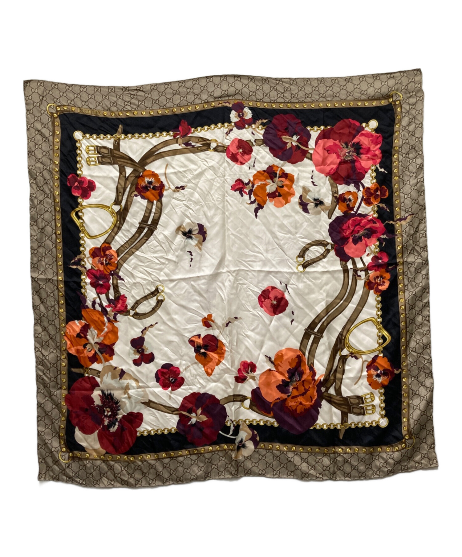 中古・古着通販】GUCCI (グッチ) シルクスカーフ ベージュ｜ブランド