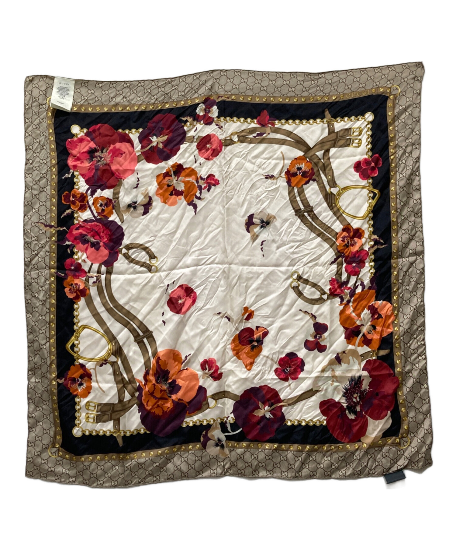 中古・古着通販】GUCCI (グッチ) シルクスカーフ ベージュ｜ブランド