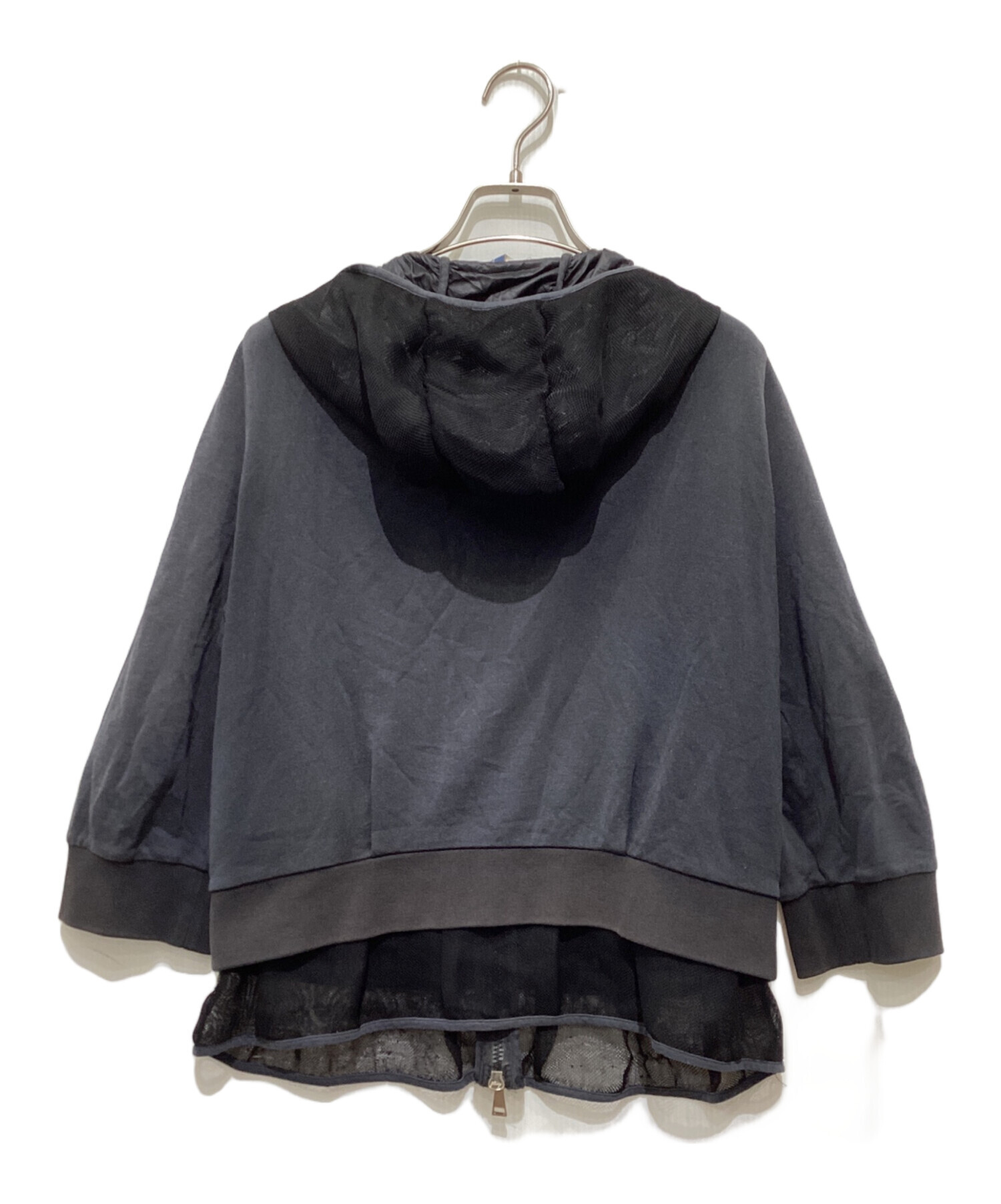 モンクレール ジップアップ パーカー メッシュ ショート丈 Mサイズ 中古・古着通販】MONCLER (モンクレール) メッシュヘム ジップアップ