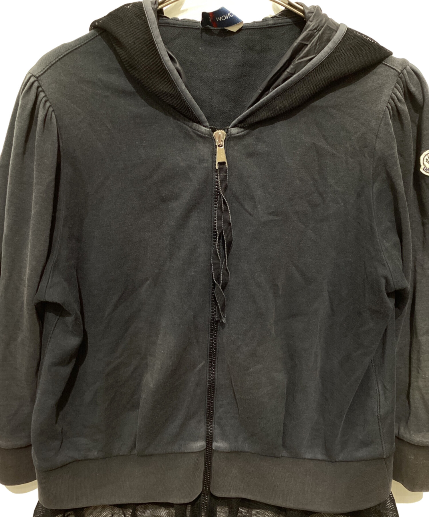 モンクレール ジップアップ パーカー メッシュ ショート丈 Mサイズ 中古・古着通販】MONCLER (モンクレール) メッシュヘム ジップアップ