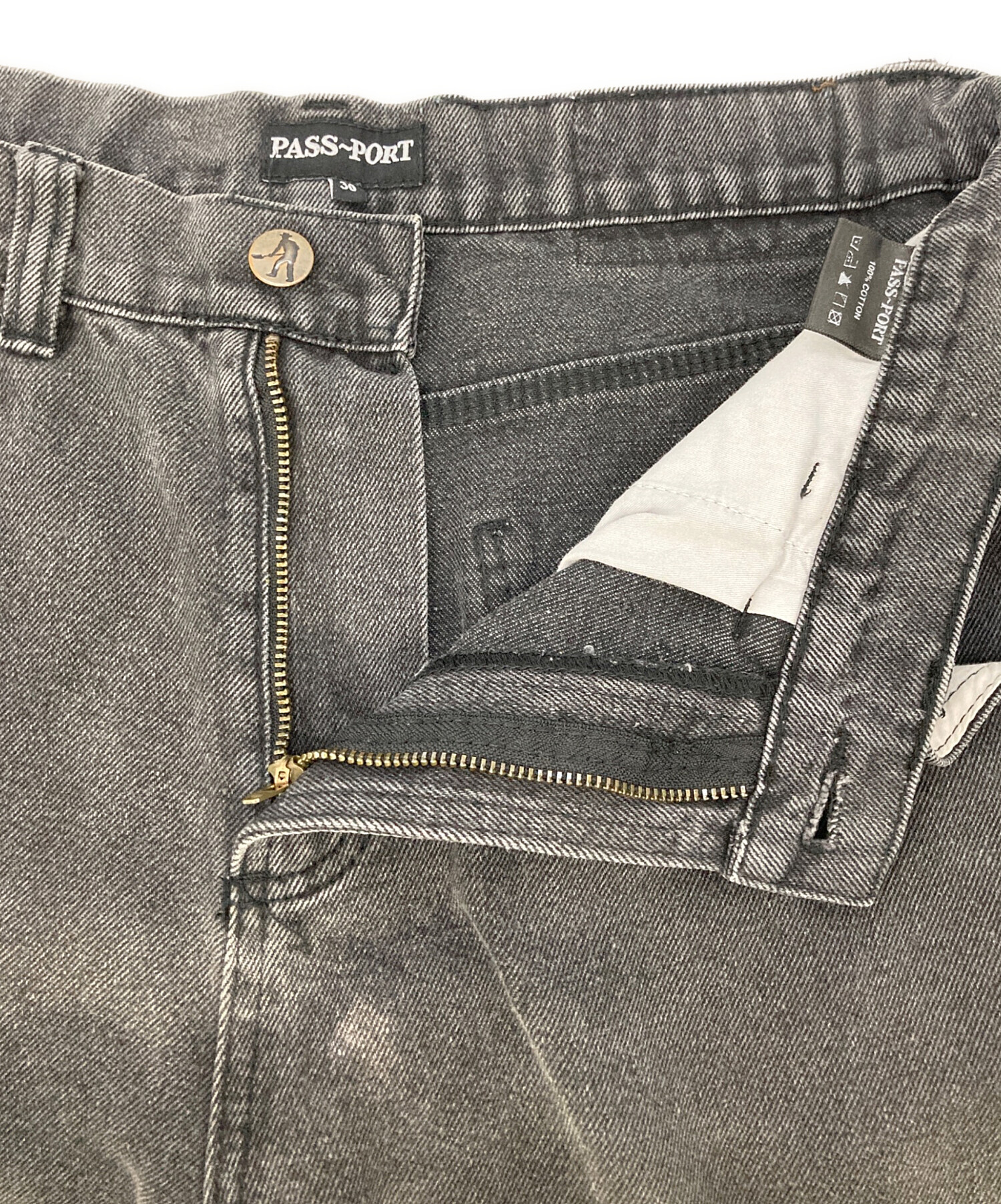 中古・古着通販】PASSPORT (パスポート) デニムパンツ ブラック サイズ 