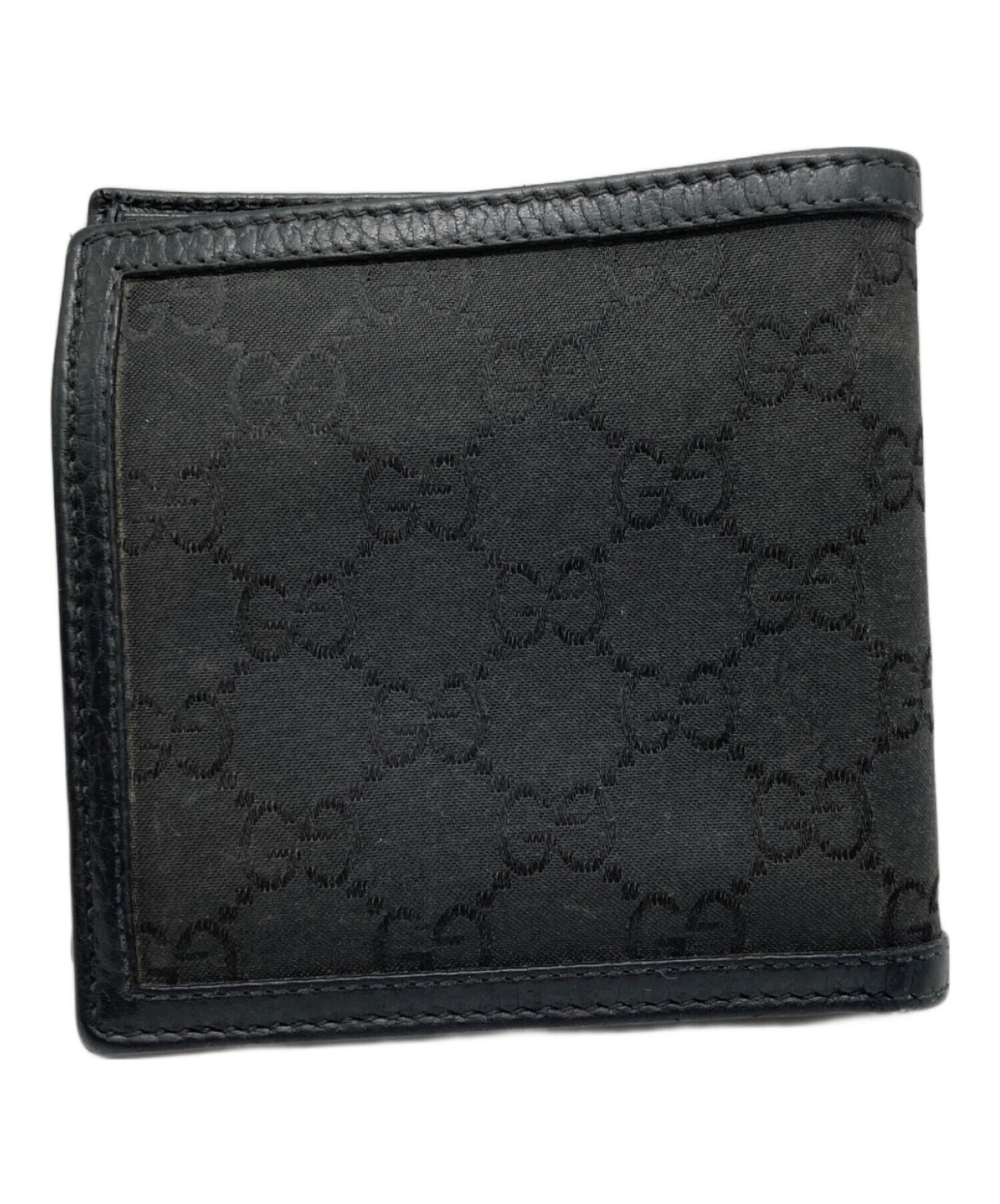 GUCCI ブラックレザー 財布 中古・古着通販】GUCCI (グッチ) 2つ折り財布 ブラック｜ブランド