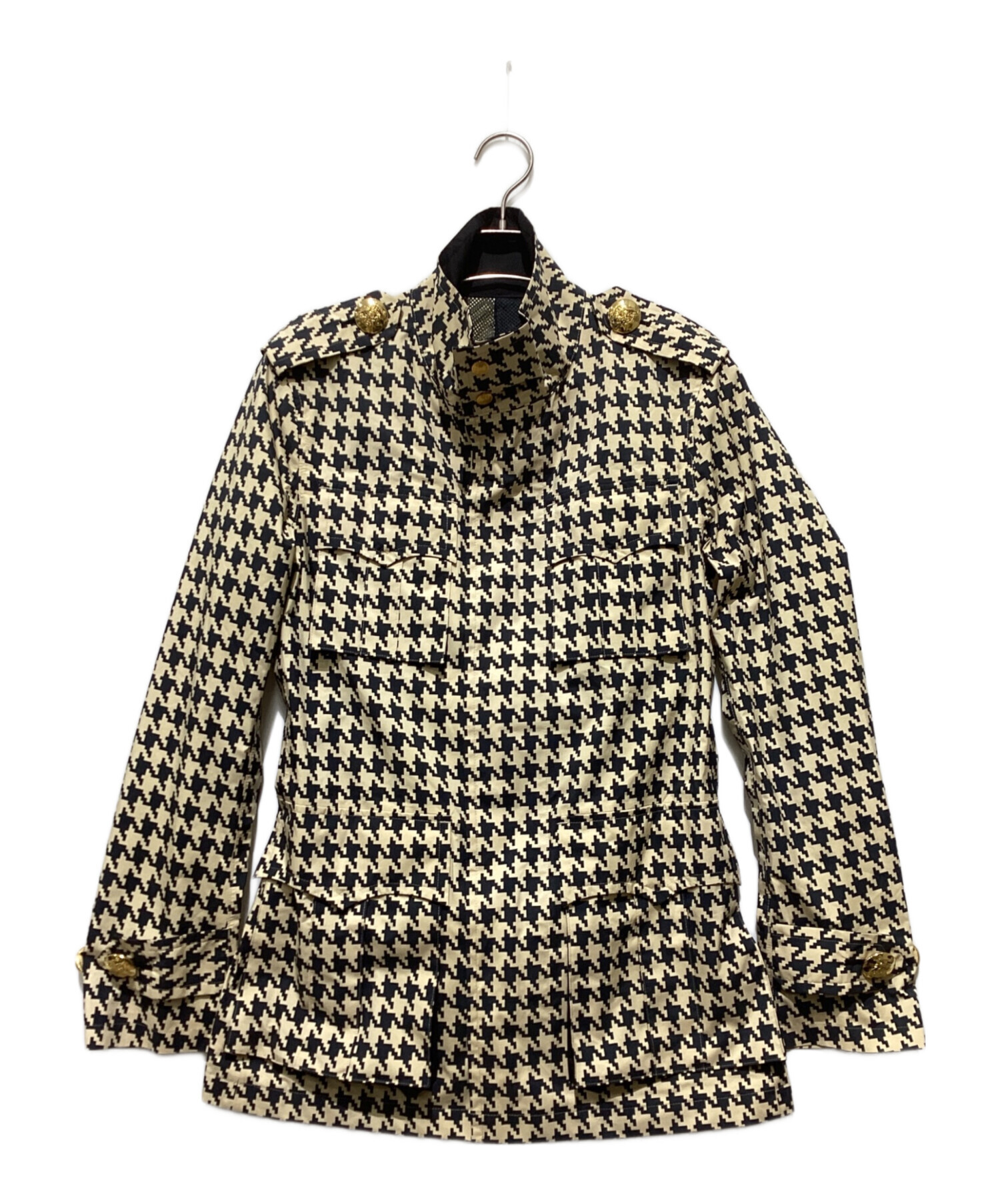 ダウンベスト美品Dress Canp ドレスキャンプ千鳥格子ベージュ黒M 中古・古着通販】DRESS CAMP (ドレスキャンプ) 千鳥柄金釦エポレット