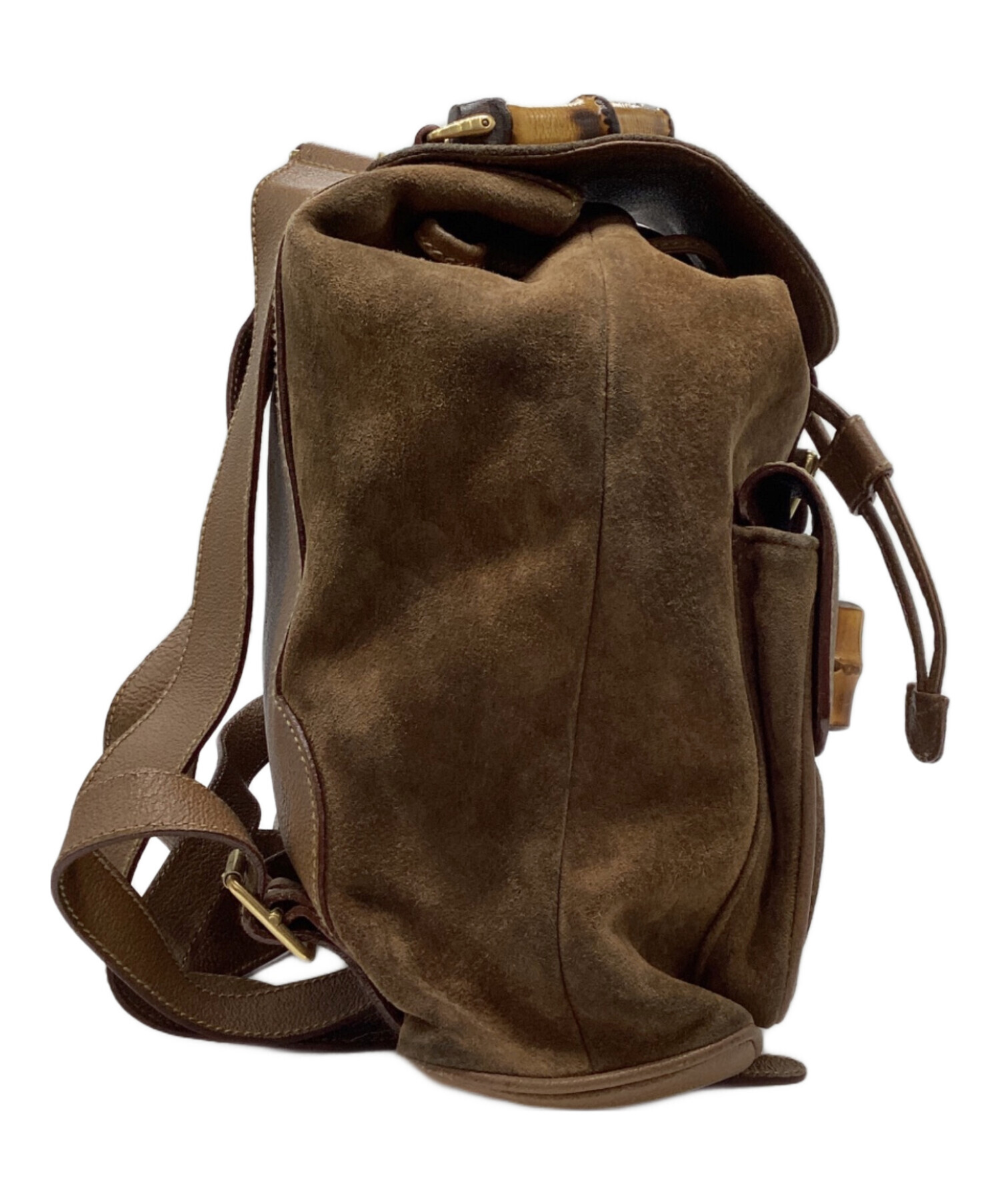 中古・古着通販】GUCCI (グッチ) スウェードバンブーリュック ブラウン