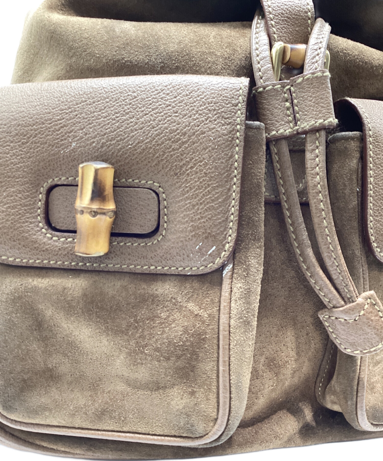 中古・古着通販】GUCCI (グッチ) スウェードバンブーリュック ブラウン