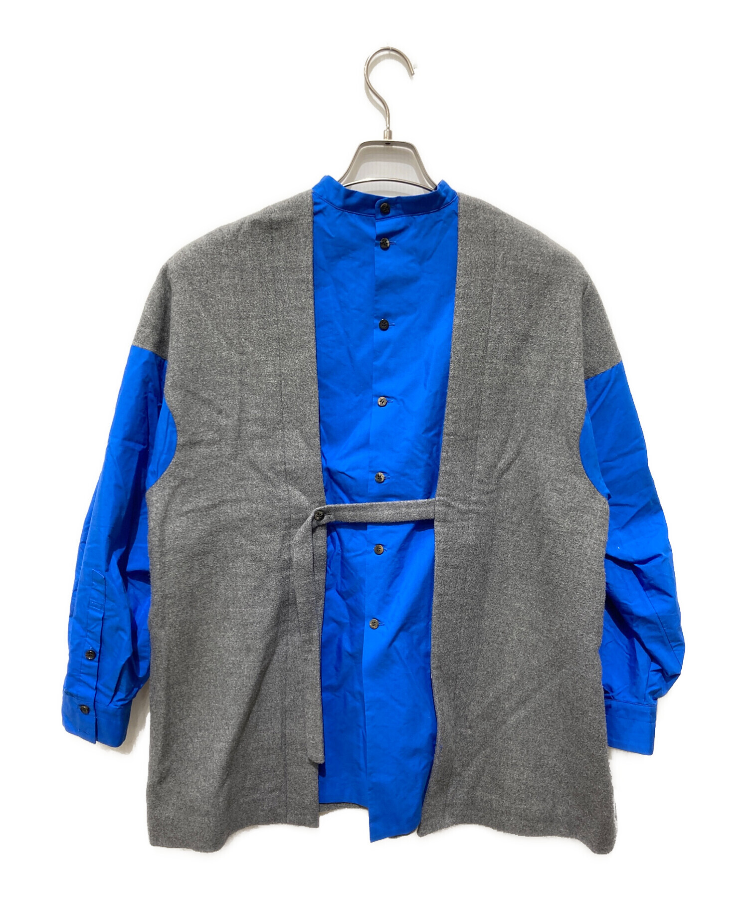 ENFOLD SHIRT COMBI PULLOVER ネイビー38　エブール 中古・古着通販】ENFOLD (エンフォルド) COMBI PULLOVER ブルー×グレー
