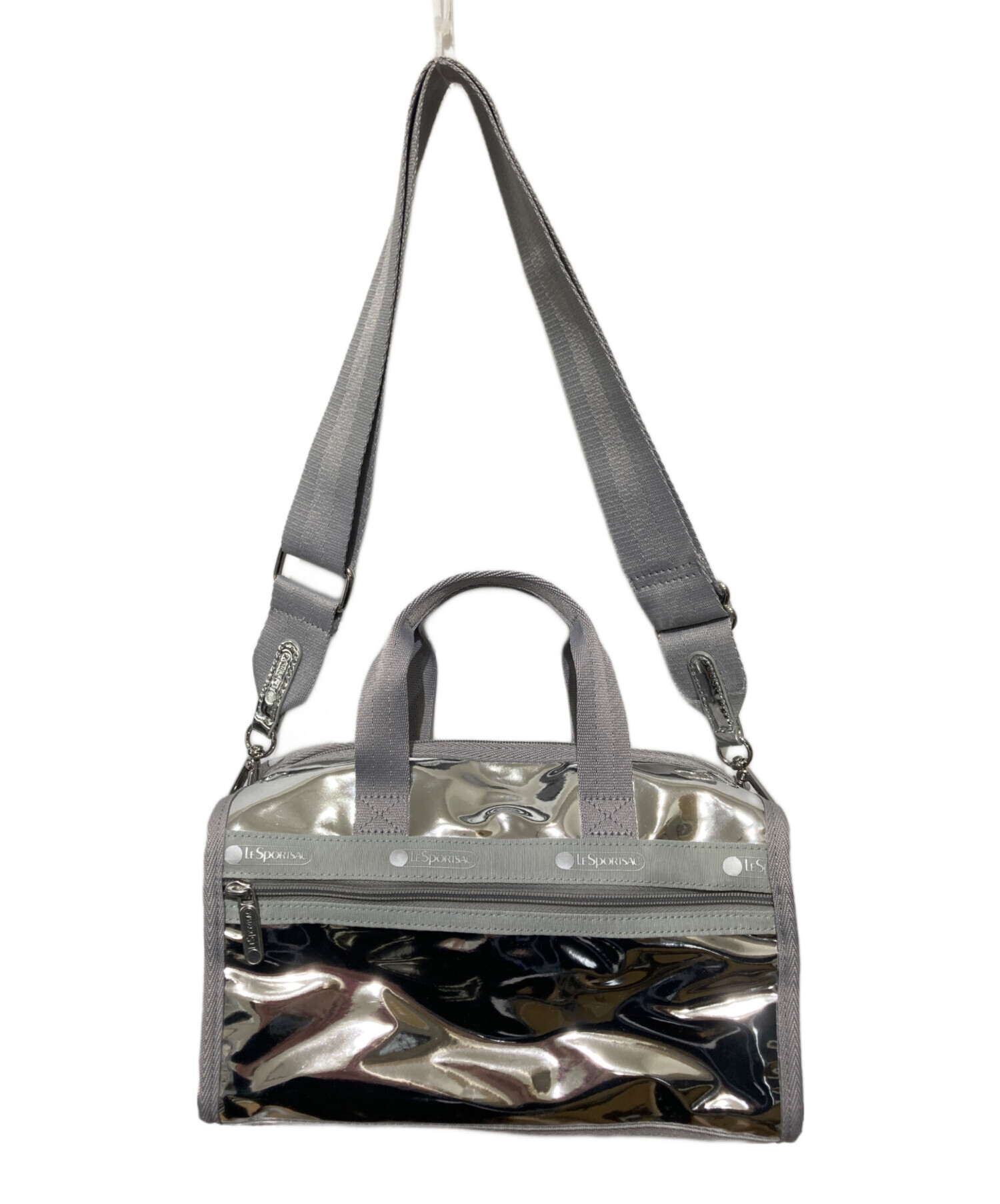 【中古】☆PORTER シルバーグレードラムバッグ ショルダーストラップ付き☆ 中古・古着通販】LeSportsac (レスポートサック) メタリックショルダー
