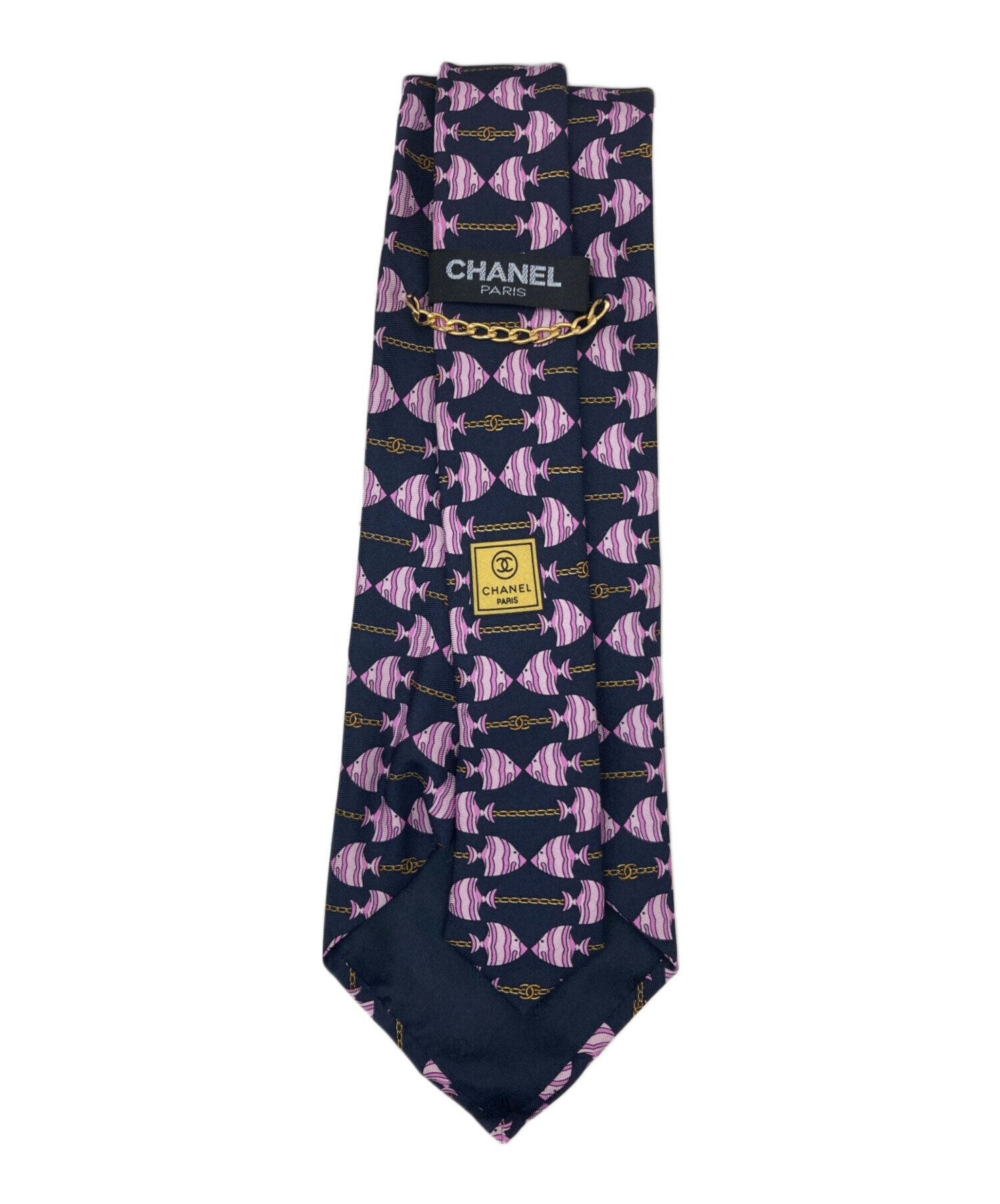 中古・古着通販】CHANEL (シャネル) シルクネクタイ ネイビー×ピンク