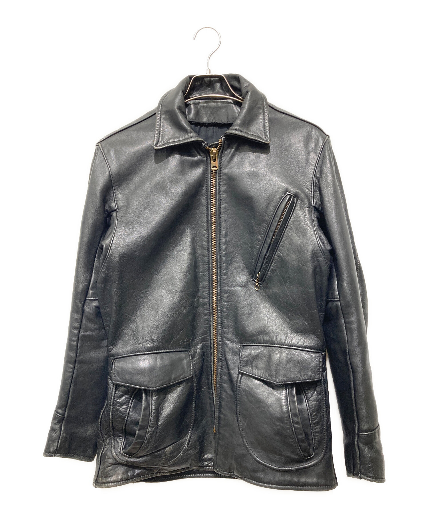 中古・古着通販】VANSON (バンソン) レザーカーコート ブラック サイズ