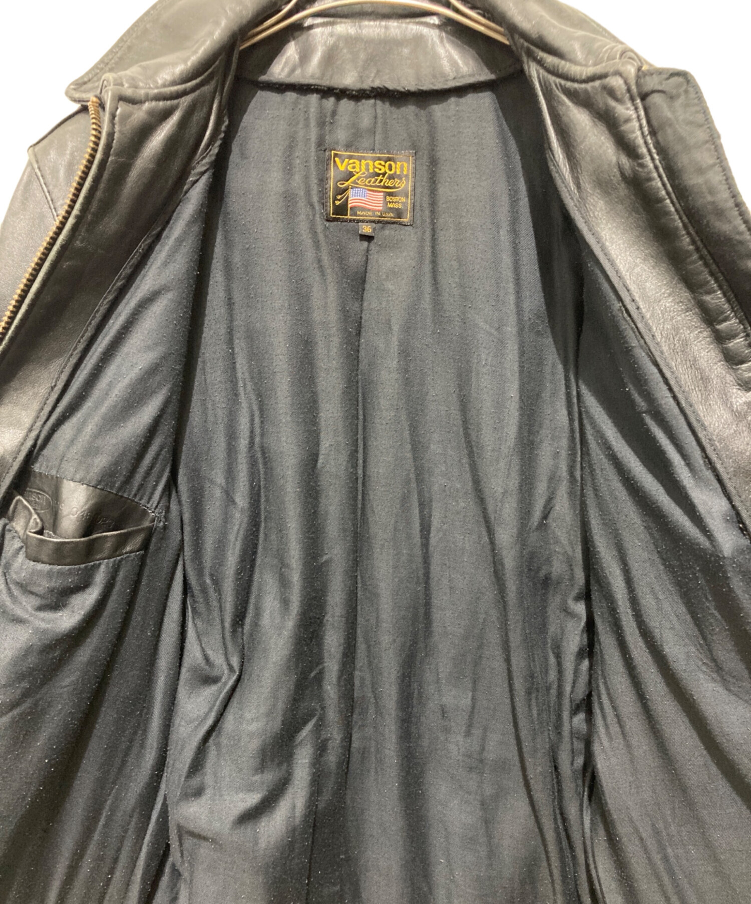 中古・古着通販】VANSON (バンソン) レザーカーコート ブラック サイズ
