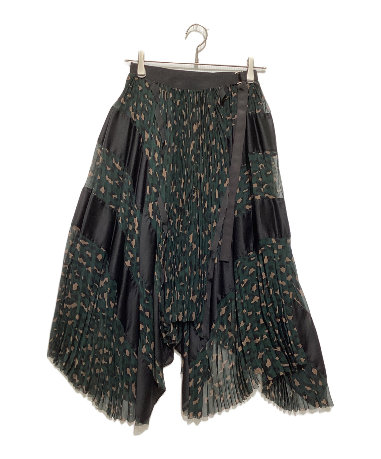 sacai / サカイ | 2019SS | シフォン ドット プリーツ フリル切替 ハイネックブラウス | 2 | ベージュ / グリーン | レディース 中古・古着通販】sacai (サカイ) シフォンロングプリーツスカート