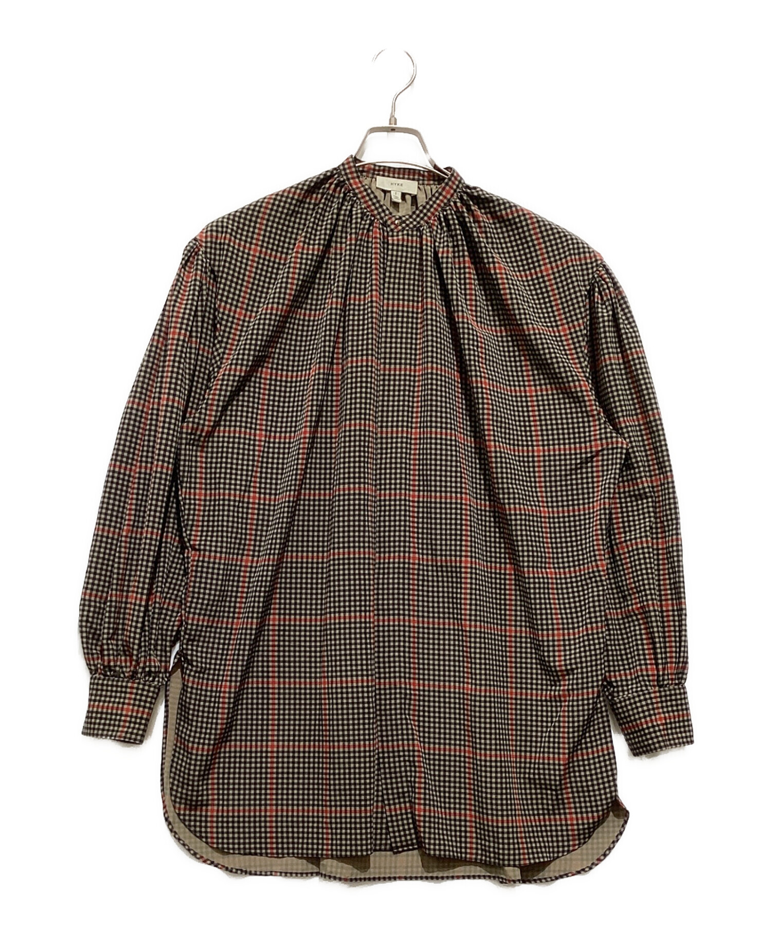 中古・古着通販】HYKE (ハイク) Plaid Gathered Blouse ブラウン