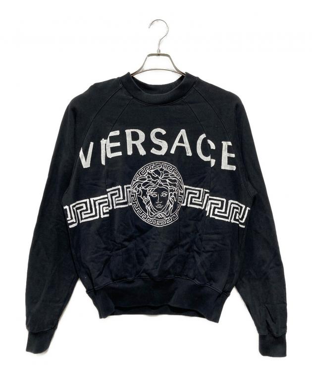 ヴェルサーチ　スウェットトレーナー　メデューサ ロゴ ブラック　XLサイズ 中古・古着通販】VERSACE (ヴェルサーチ) ロゴプリントスウェット