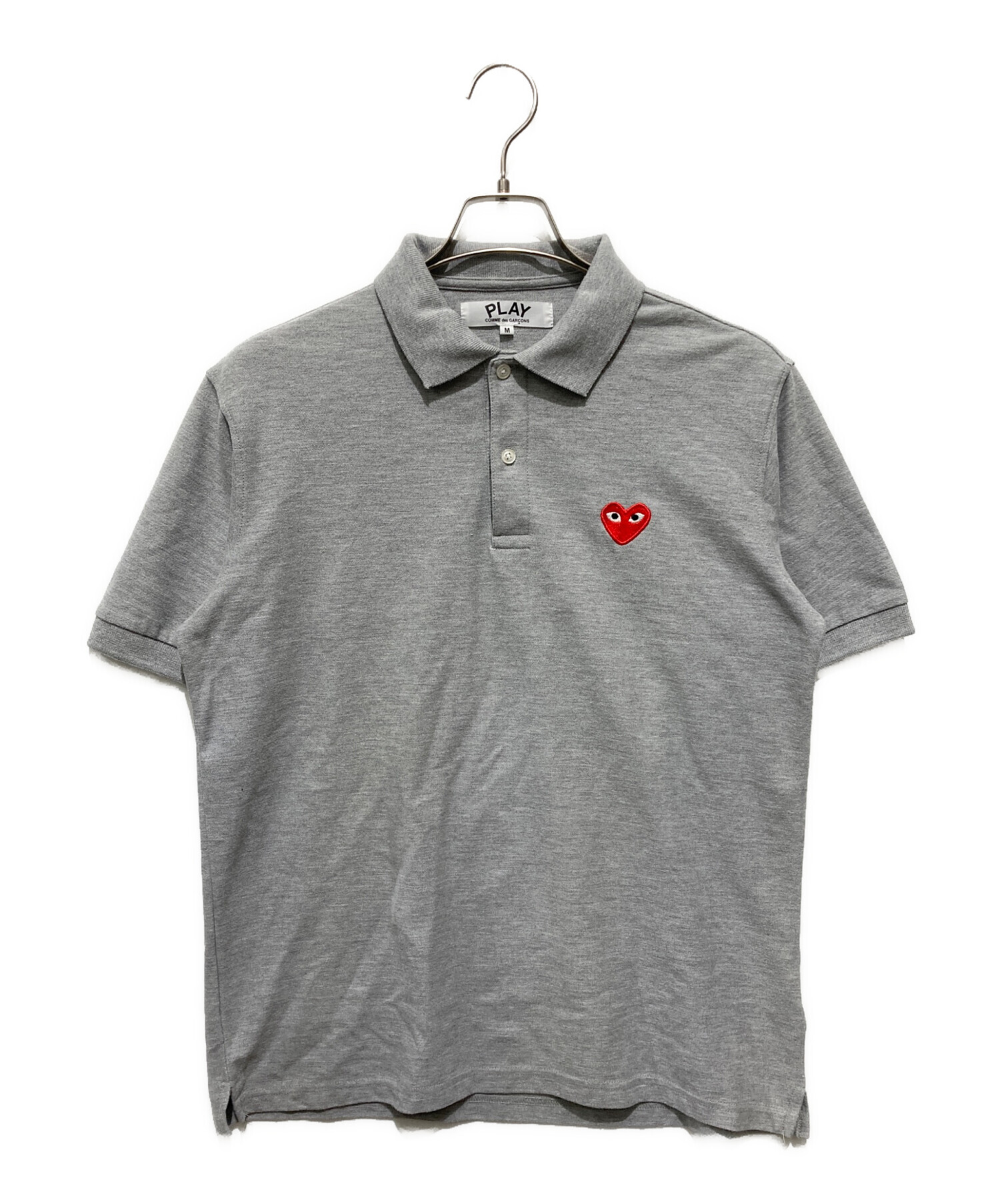 プレイコムデギャルソン ハートワッペン ハーフボタン 半袖 ポロシャツ S 中古・古着通販】PLAY COMME des GARCONS (プレイコムデギャルソン